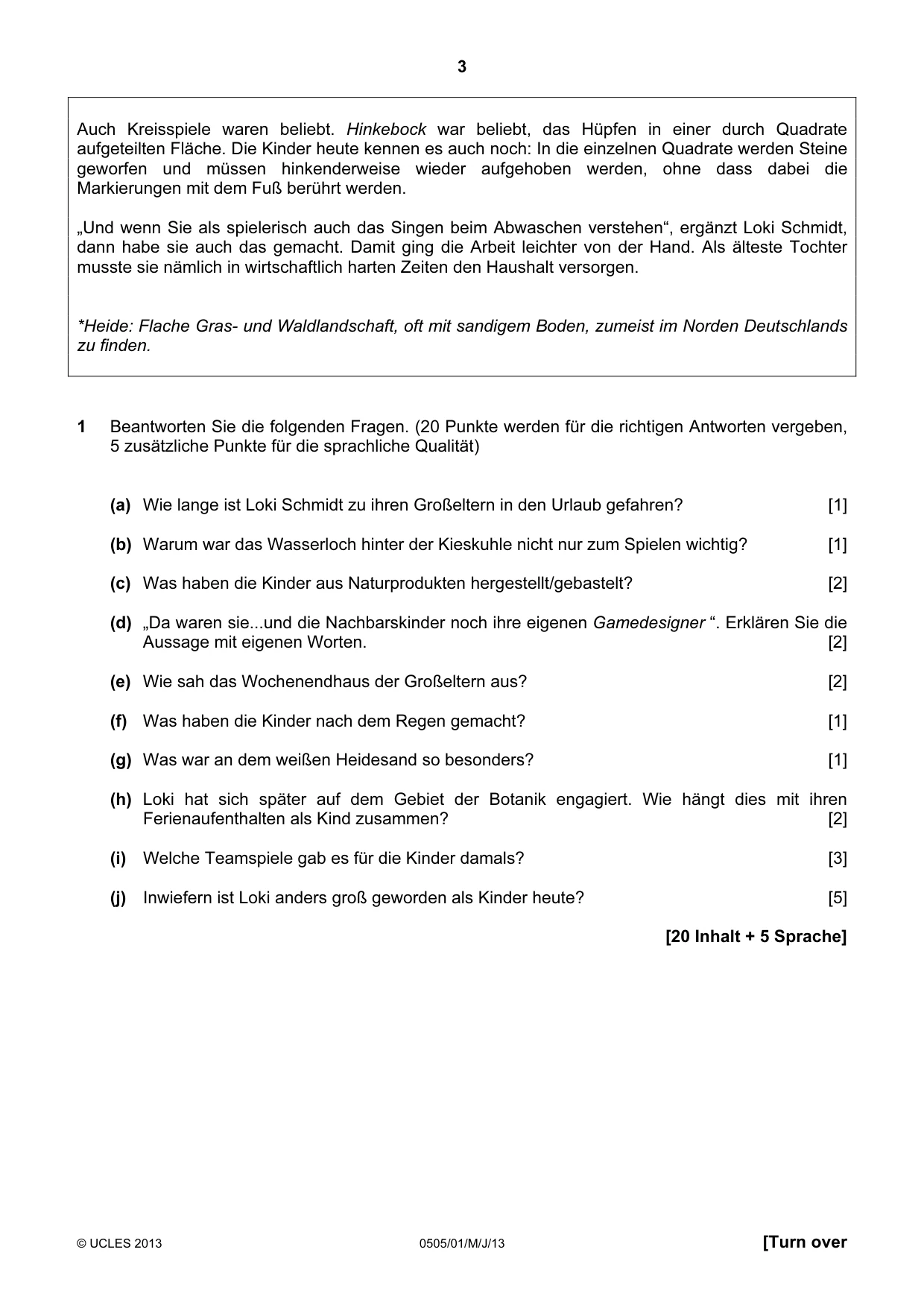 Cambridge IGCSE German - First Language 0505 2013 May/June Paper 1 · Variant 1 question paper, page 3 of 8