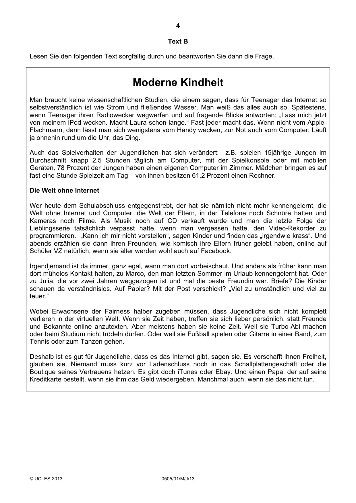 Cambridge IGCSE German - First Language 0505 2013 May/June Paper 1 · Variant 1 question paper, page 4 of 8