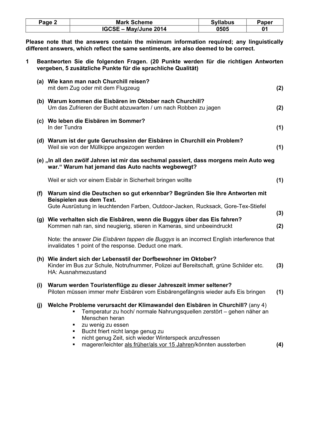 Mark scheme, page 2 of 5