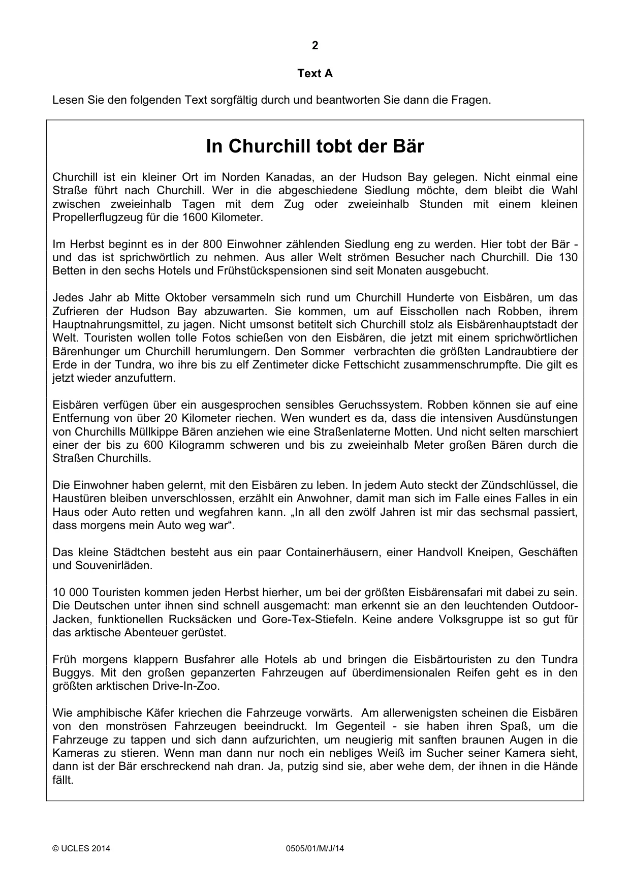 Cambridge IGCSE German - First Language 0505 2014 May/June Paper 1 · Variant 1 question paper, page 2 of 8