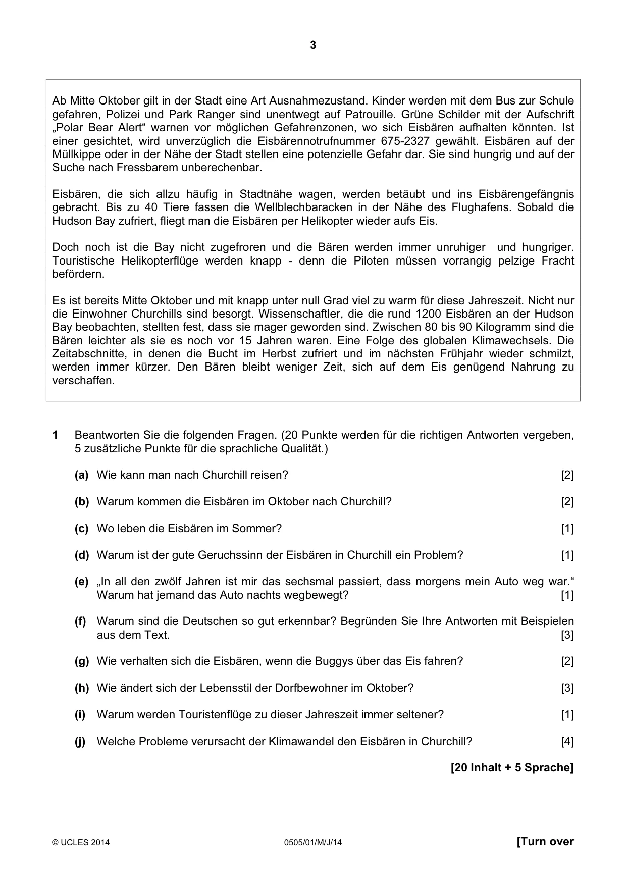 Cambridge IGCSE German - First Language 0505 2014 May/June Paper 1 · Variant 1 question paper, page 3 of 8