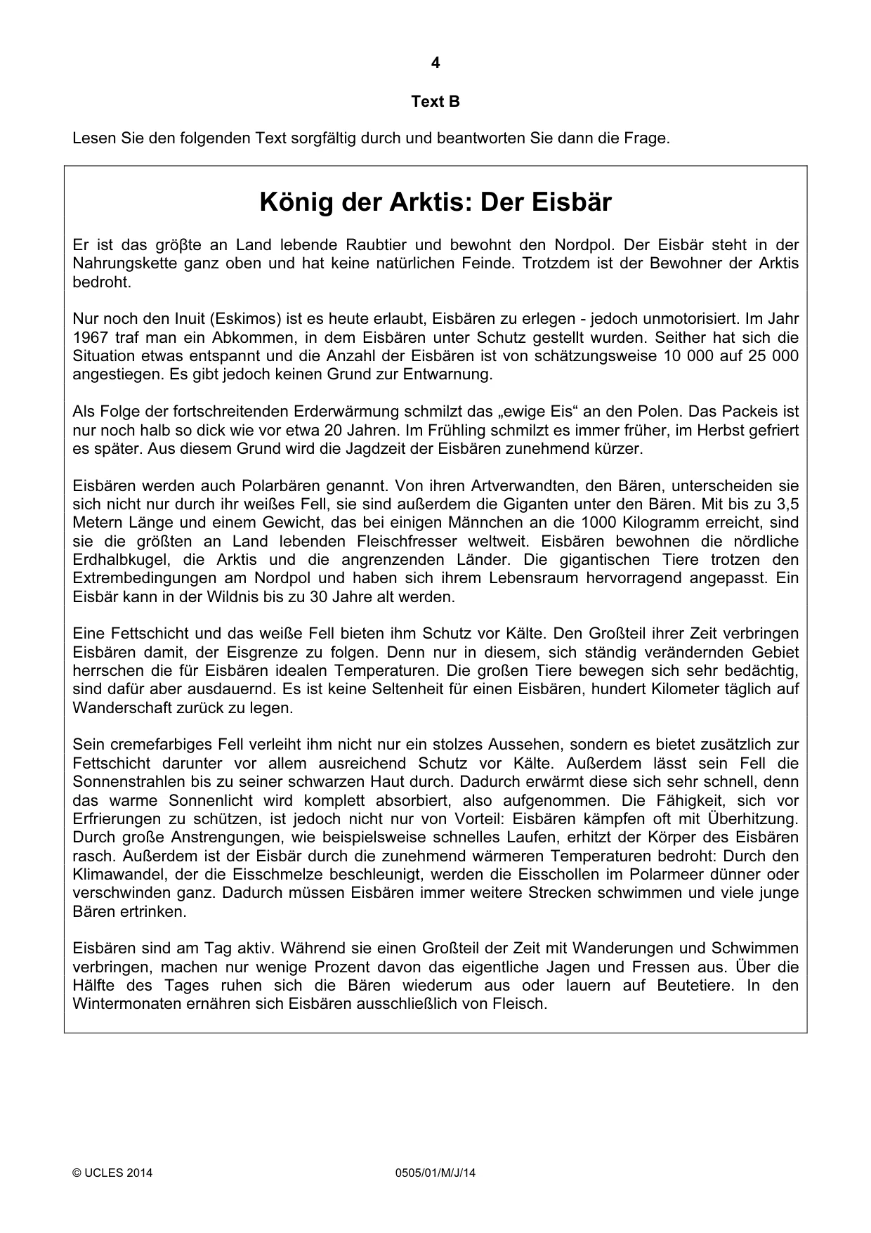 Cambridge IGCSE German - First Language 0505 2014 May/June Paper 1 · Variant 1 question paper, page 4 of 8