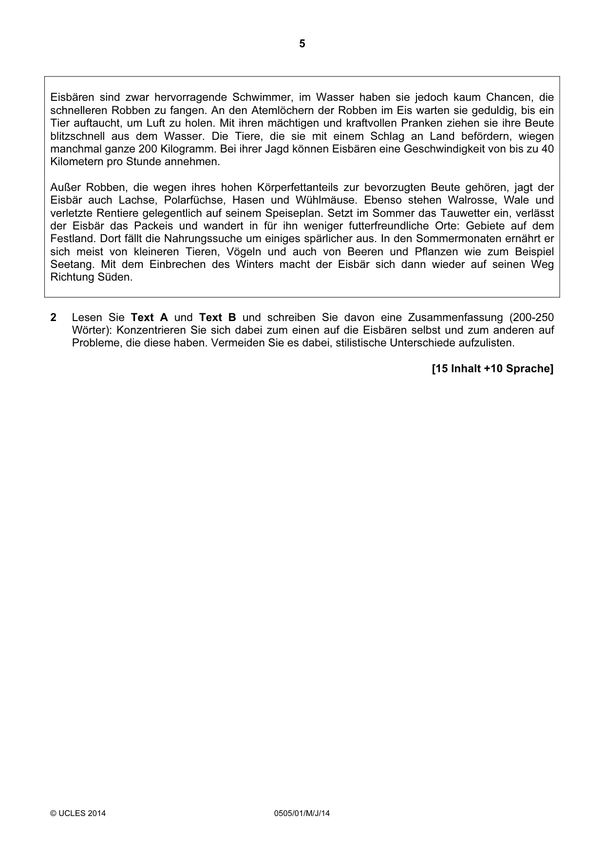 Cambridge IGCSE German - First Language 0505 2014 May/June Paper 1 · Variant 1 question paper, page 5 of 8
