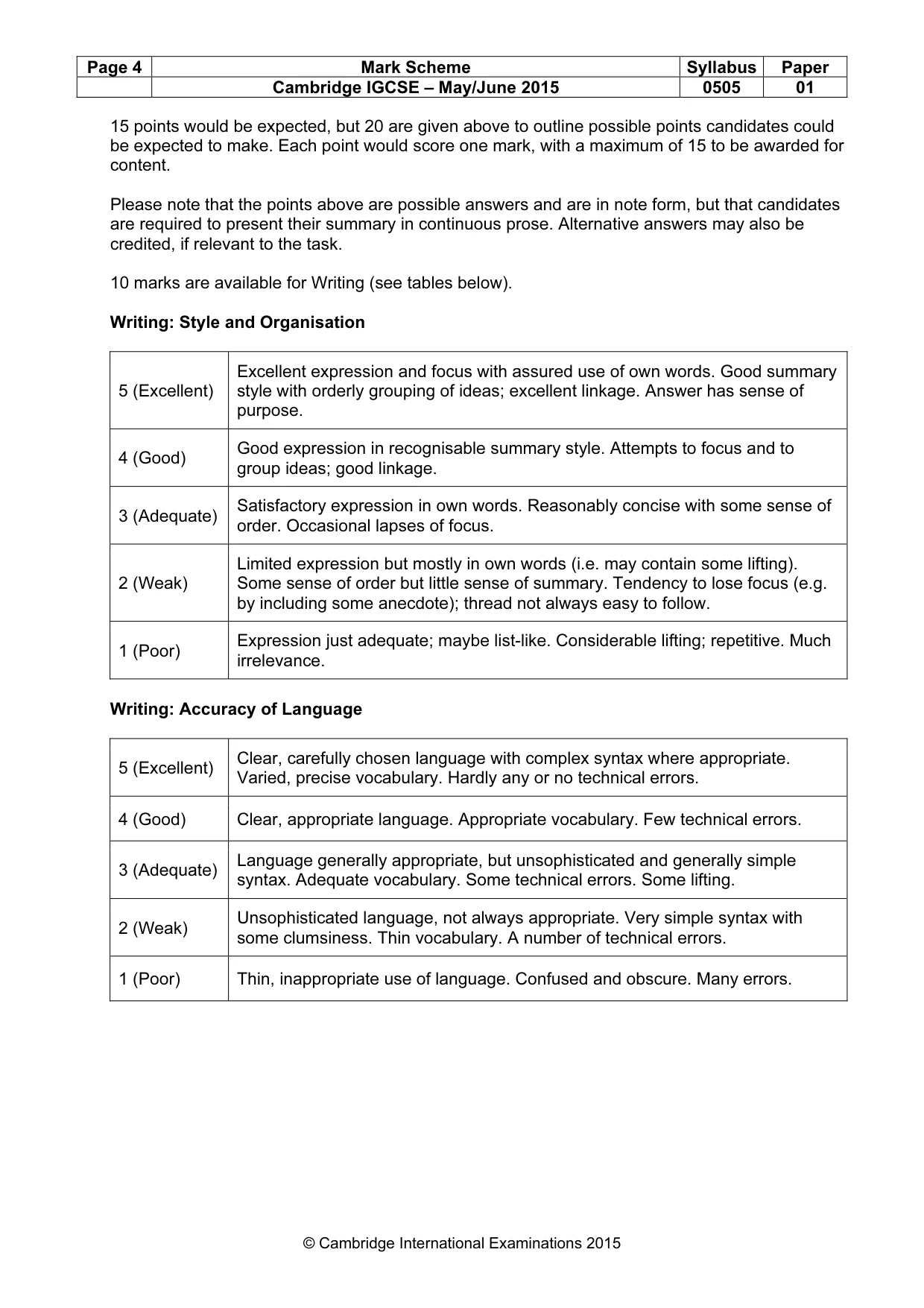 Mark scheme, page 4 of 4