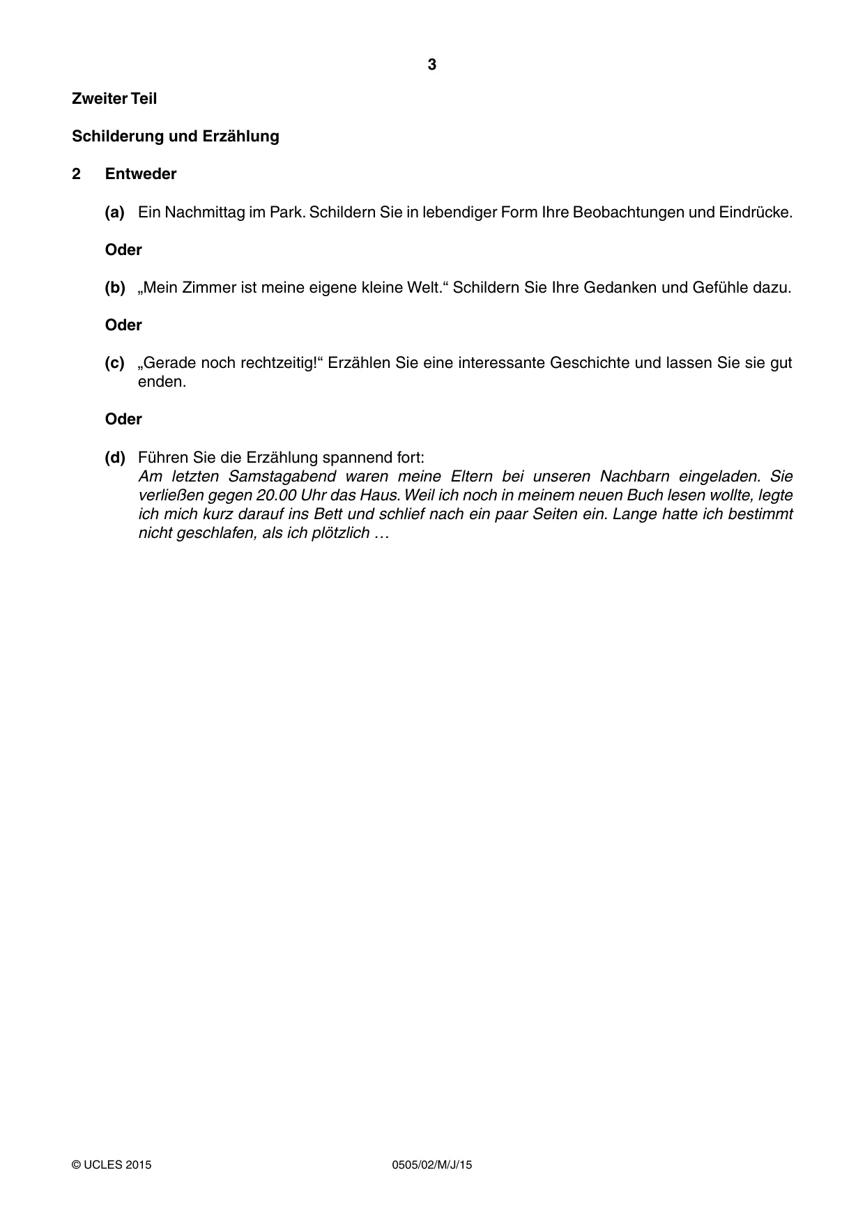 Cambridge IGCSE German - First Language 0505 2015 May/June Paper 2 · Variant 1 question paper, page 3 of 4