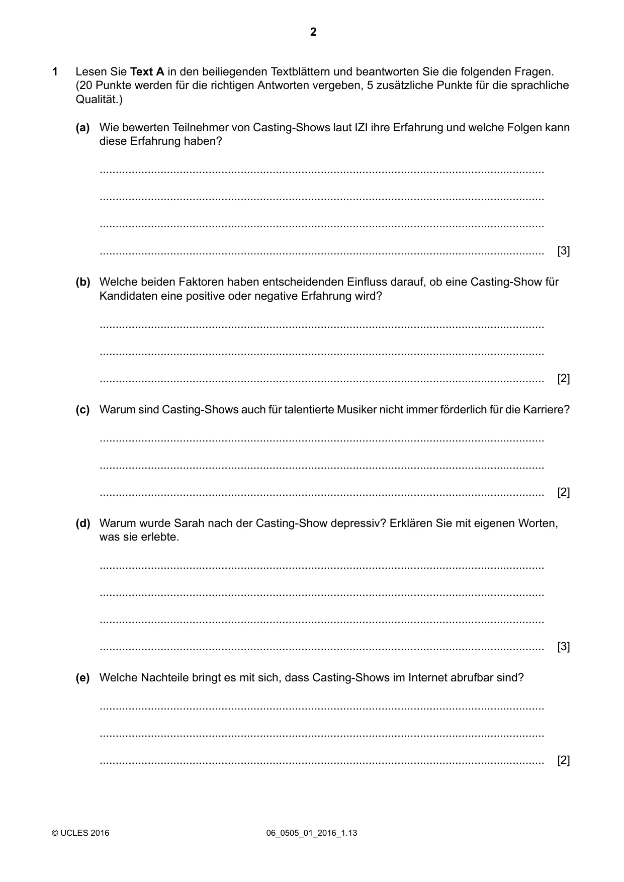 Cambridge IGCSE German - First Language 0505 2016 May/June Paper 1 · Variant 0 question paper, page 2 of 8