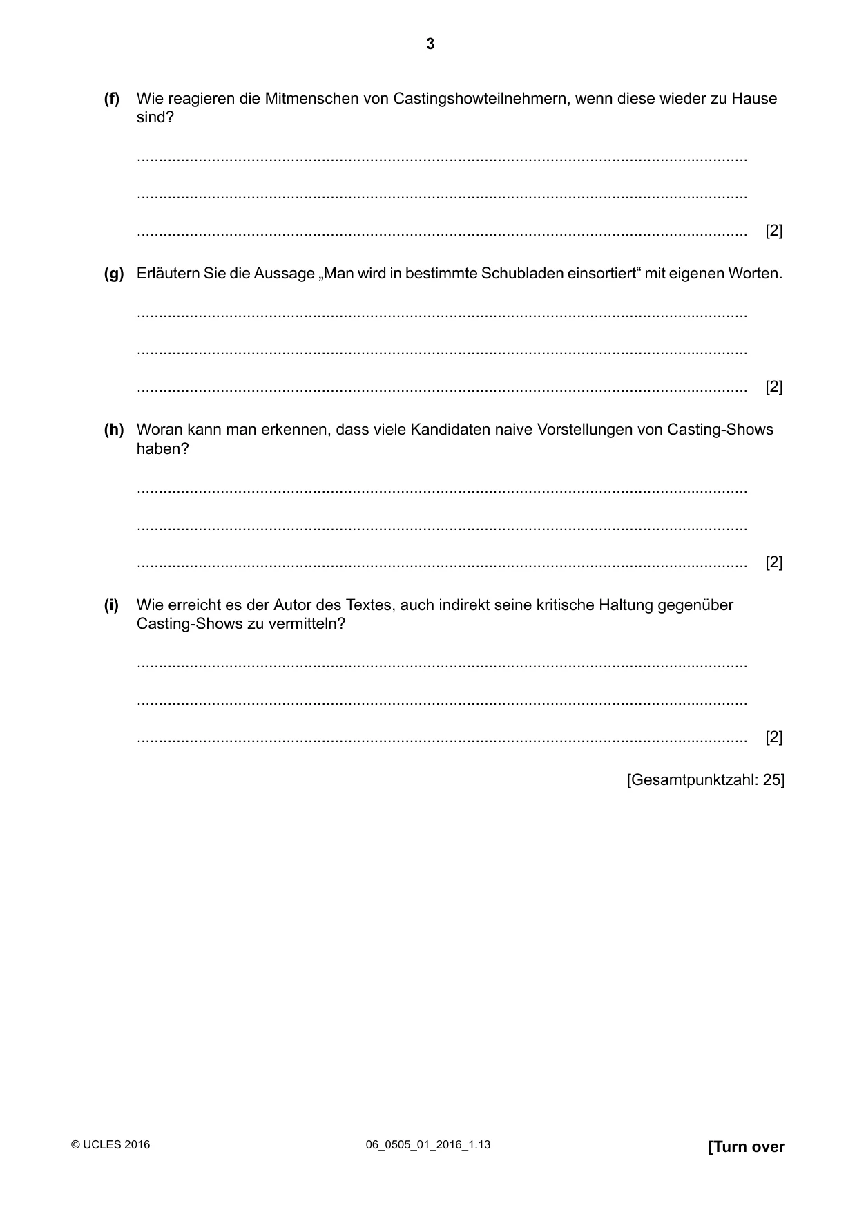 Cambridge IGCSE German - First Language 0505 2016 May/June Paper 1 · Variant 0 question paper, page 3 of 8