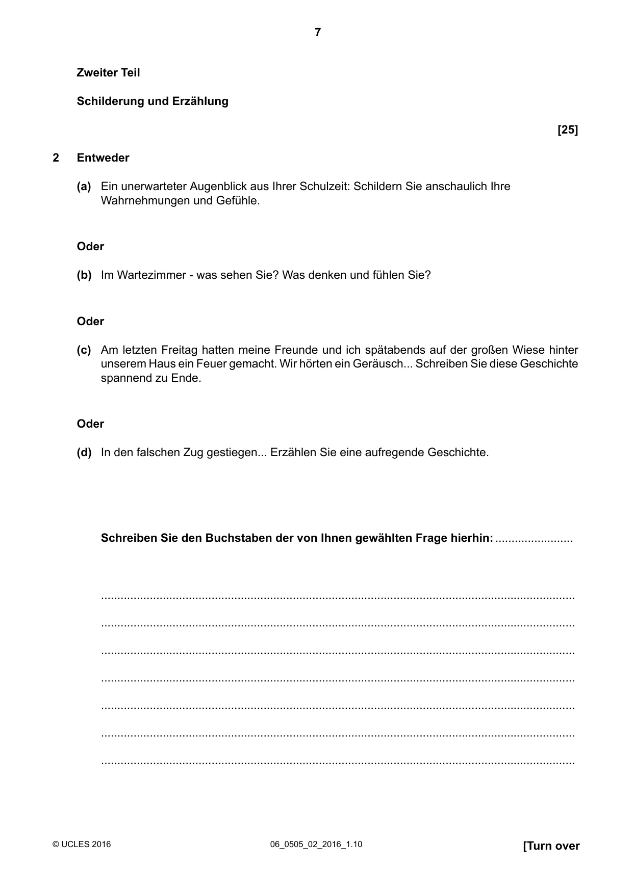 Cambridge IGCSE German - First Language 0505 2016 May/June Paper 2 · Variant 0 question paper, page 7 of 12