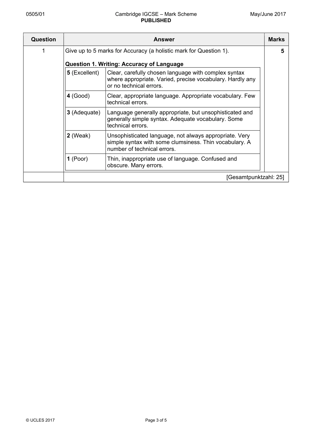 Mark scheme, page 3 of 5