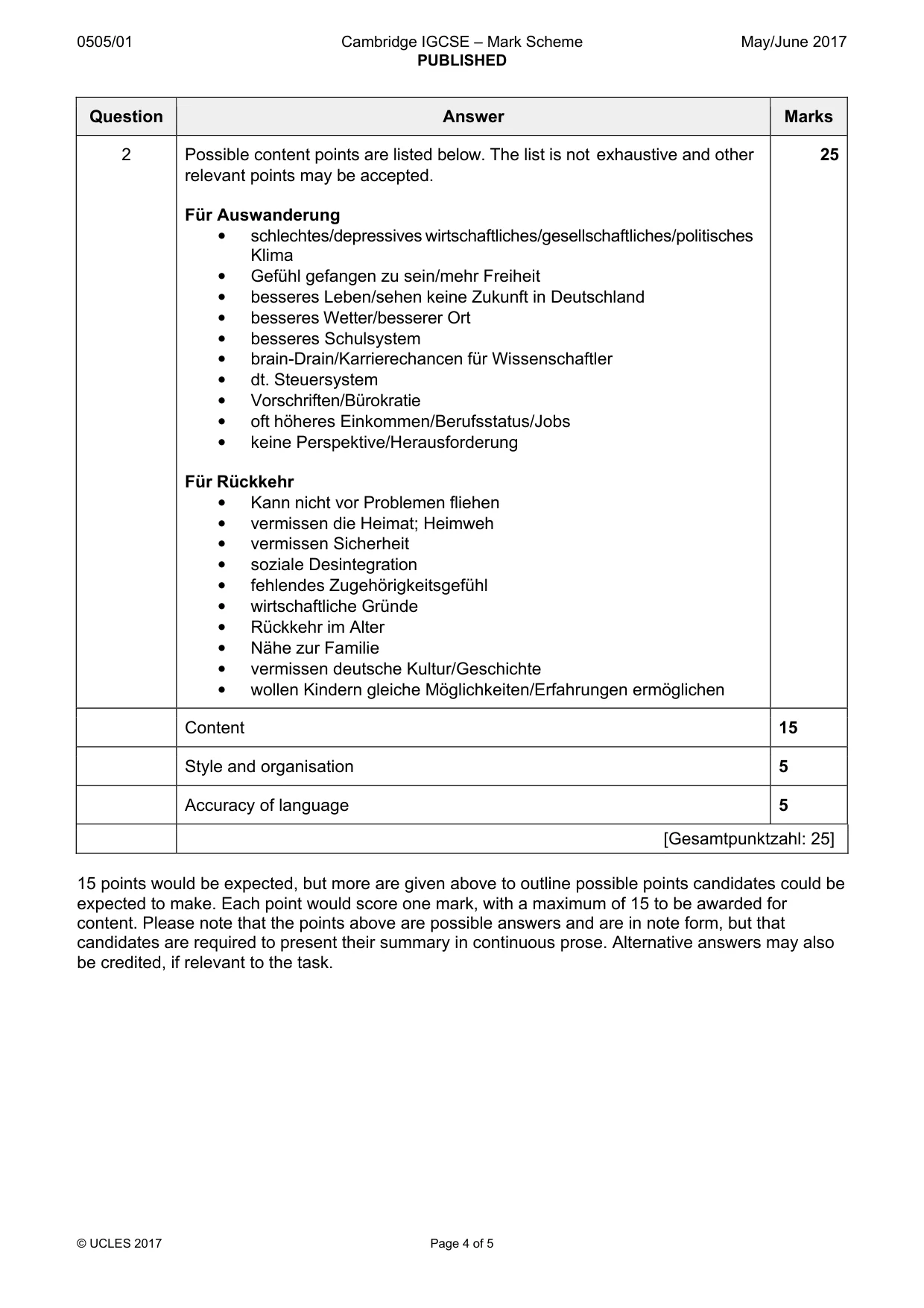 Mark scheme, page 4 of 5
