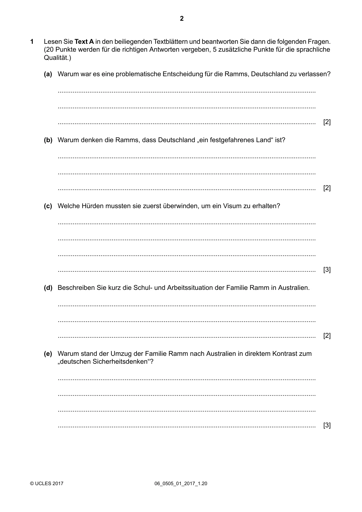 Cambridge IGCSE German - First Language 0505 2017 May/June Paper 1 · Variant 1 question paper, page 2 of 8