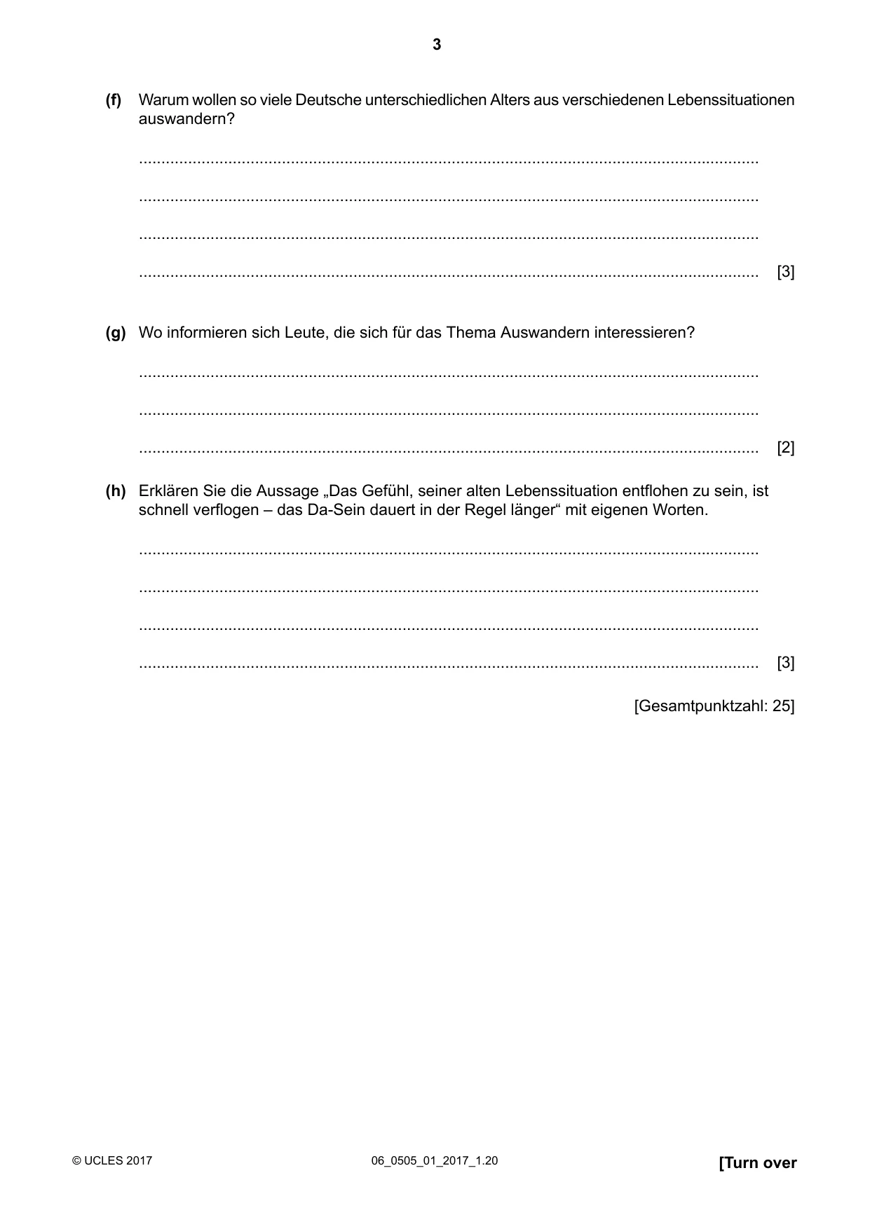 Cambridge IGCSE German - First Language 0505 2017 May/June Paper 1 · Variant 1 question paper, page 3 of 8