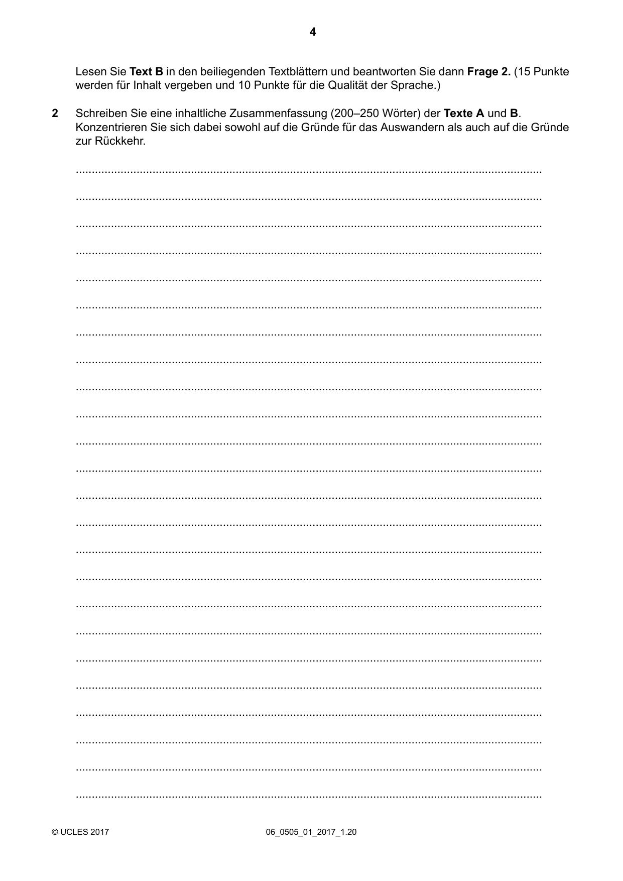 Cambridge IGCSE German - First Language 0505 2017 May/June Paper 1 · Variant 1 question paper, page 4 of 8