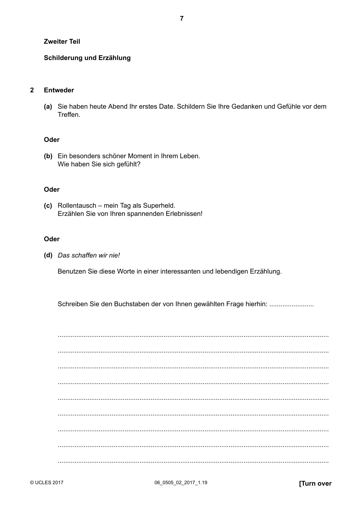 Cambridge IGCSE German - First Language 0505 2017 May/June Paper 2 · Variant 1 question paper, page 7 of 12