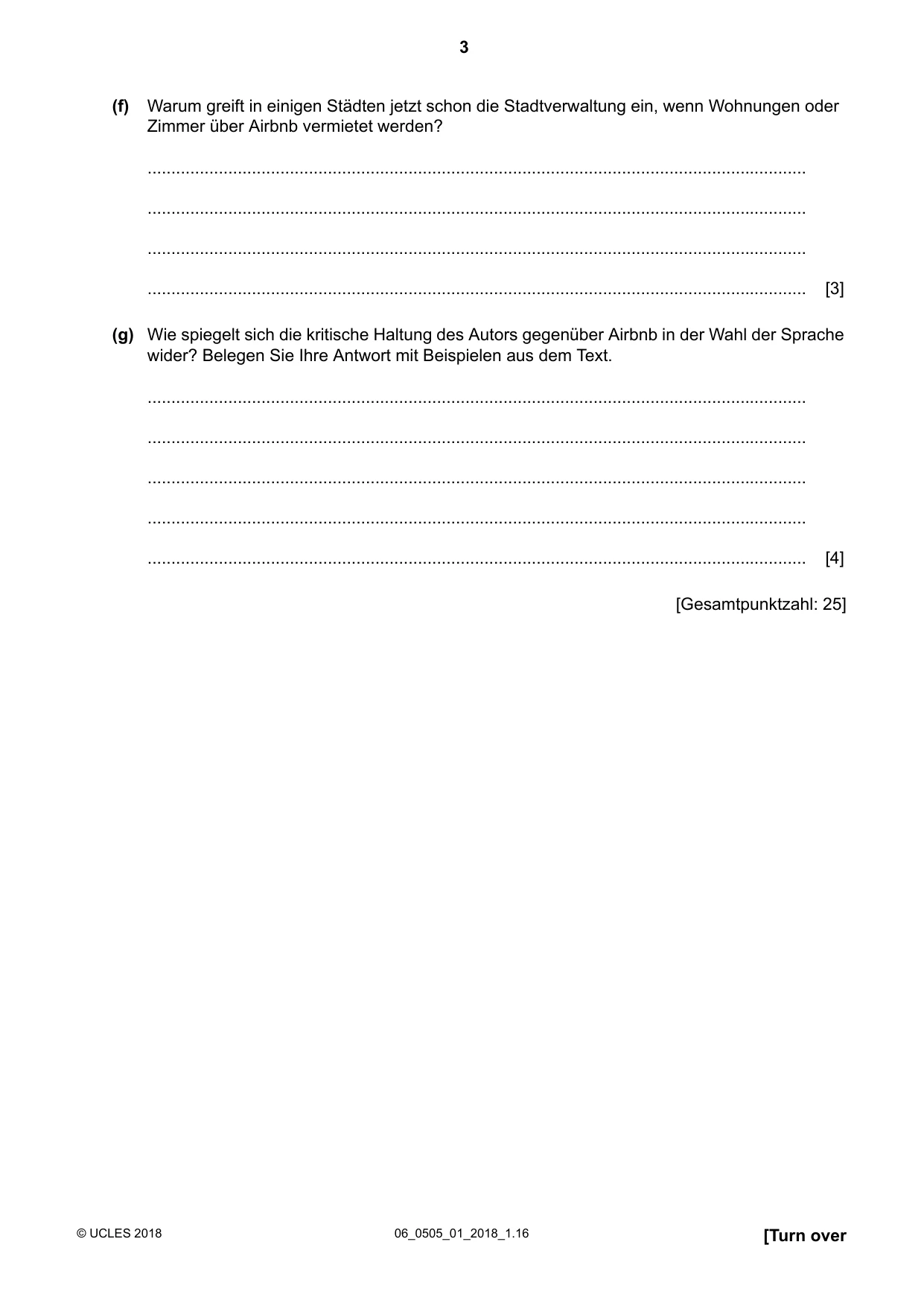 Cambridge IGCSE German - First Language 0505 2018 May/June Paper 1 · Variant 0 question paper, page 3 of 8