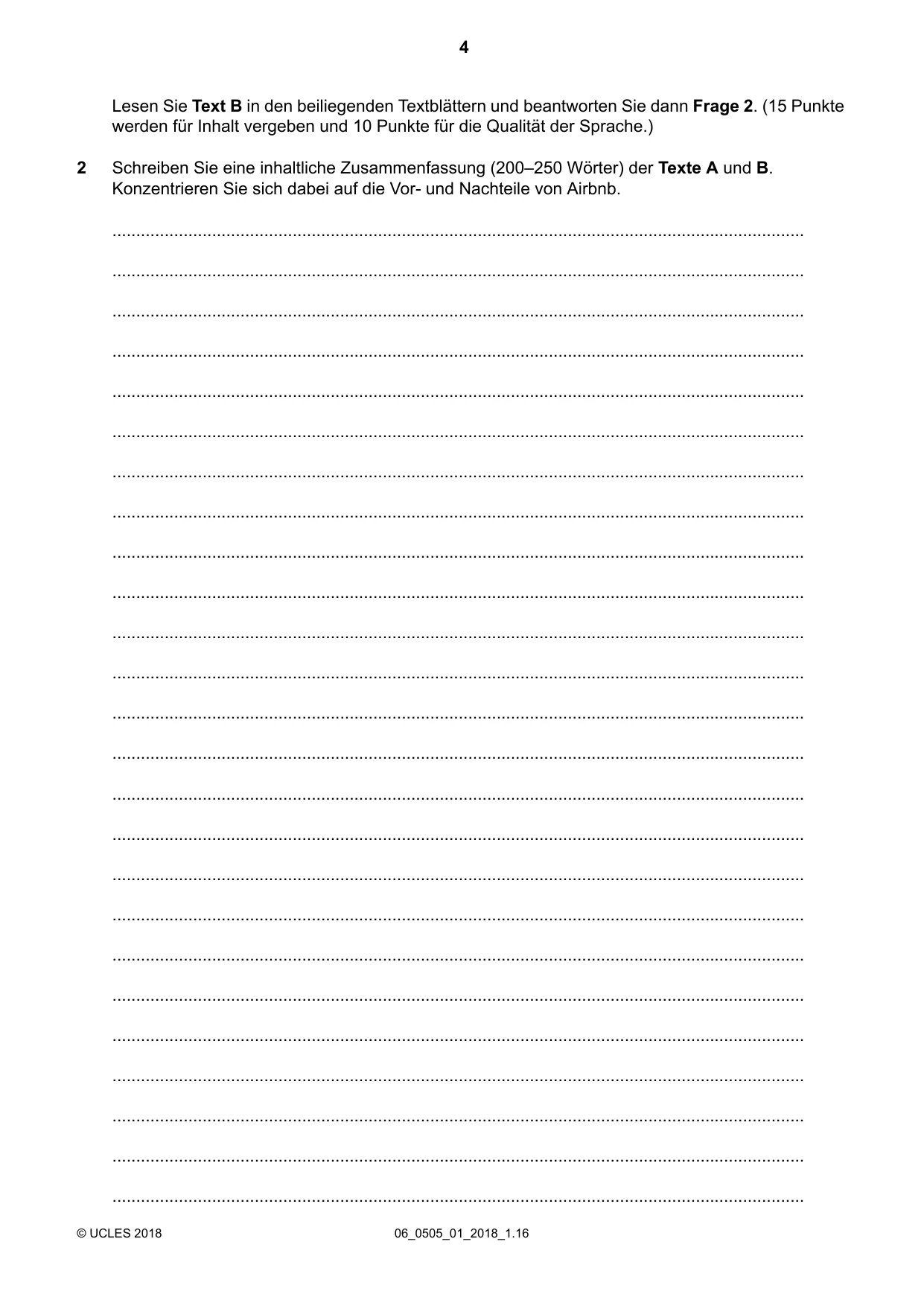 Cambridge IGCSE German - First Language 0505 2018 May/June Paper 1 · Variant 0 question paper, page 4 of 8
