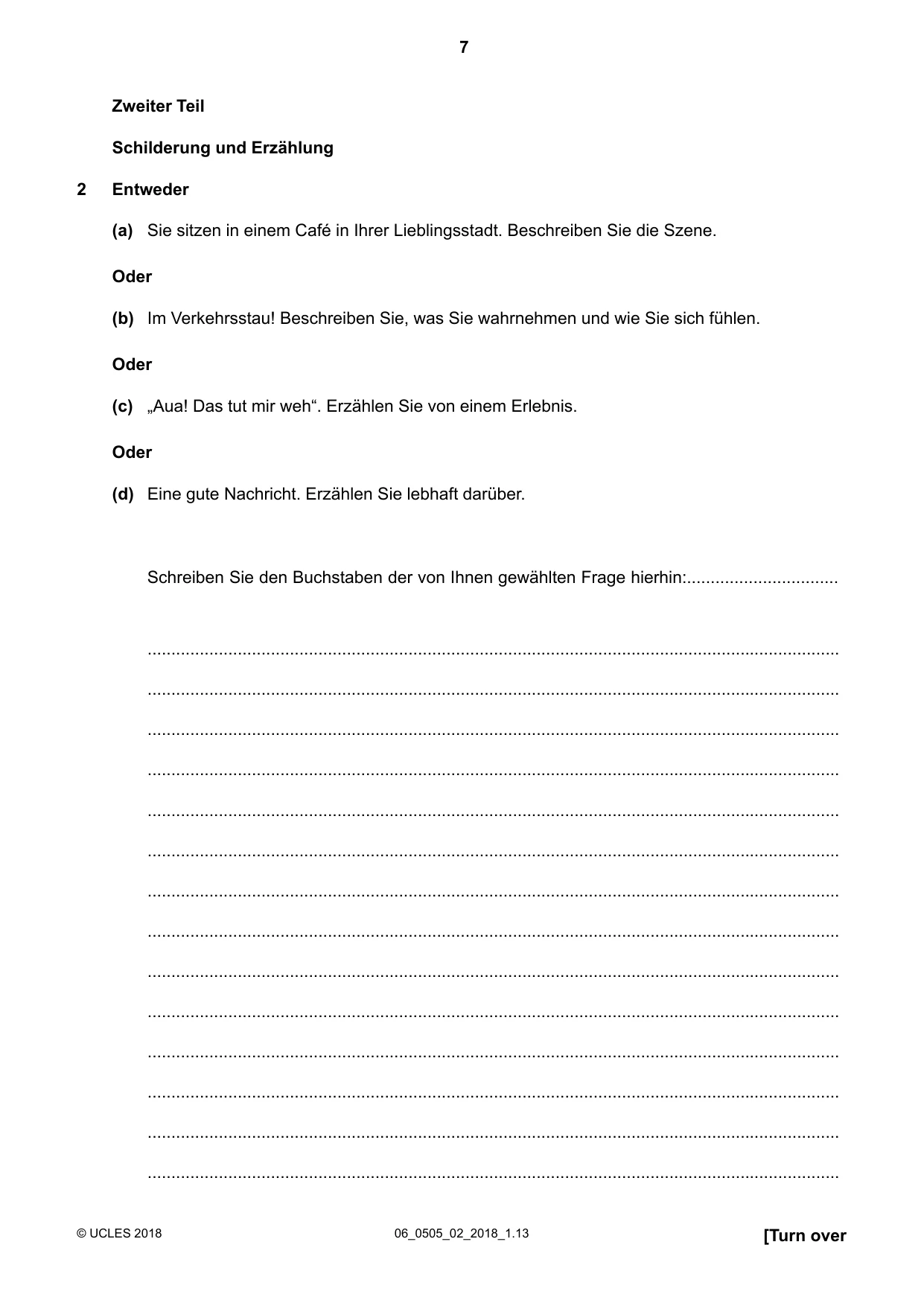 Cambridge IGCSE German - First Language 0505 2018 May/June Paper 2 · Variant 0 question paper, page 7 of 12