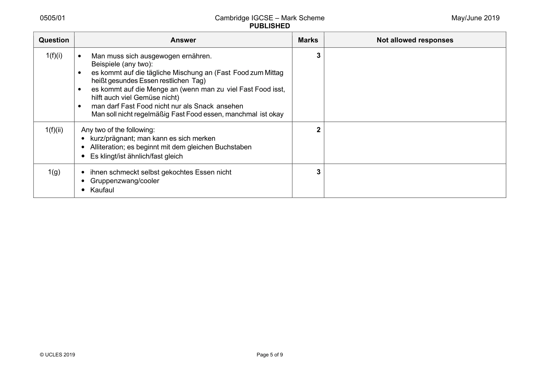 Mark scheme, page 5 of 9
