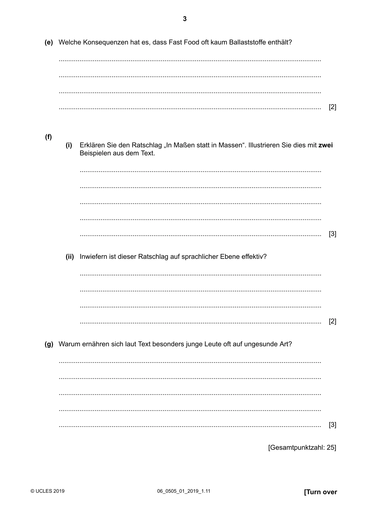 Cambridge IGCSE German - First Language 0505 2019 May/June Paper 1 · Variant 1 question paper, page 3 of 8