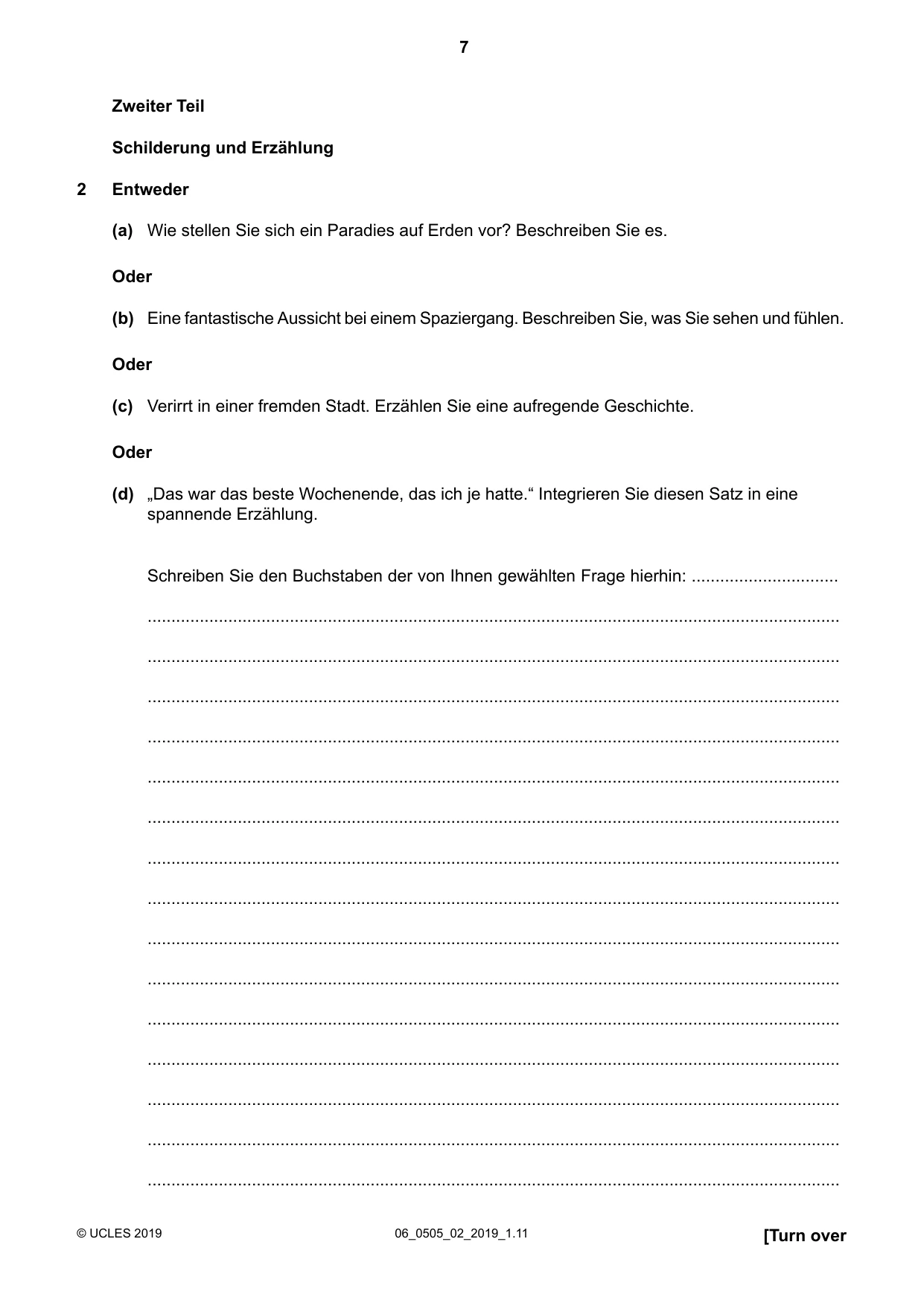 Cambridge IGCSE German - First Language 0505 2019 May/June Paper 2 · Variant 1 question paper, page 7 of 12