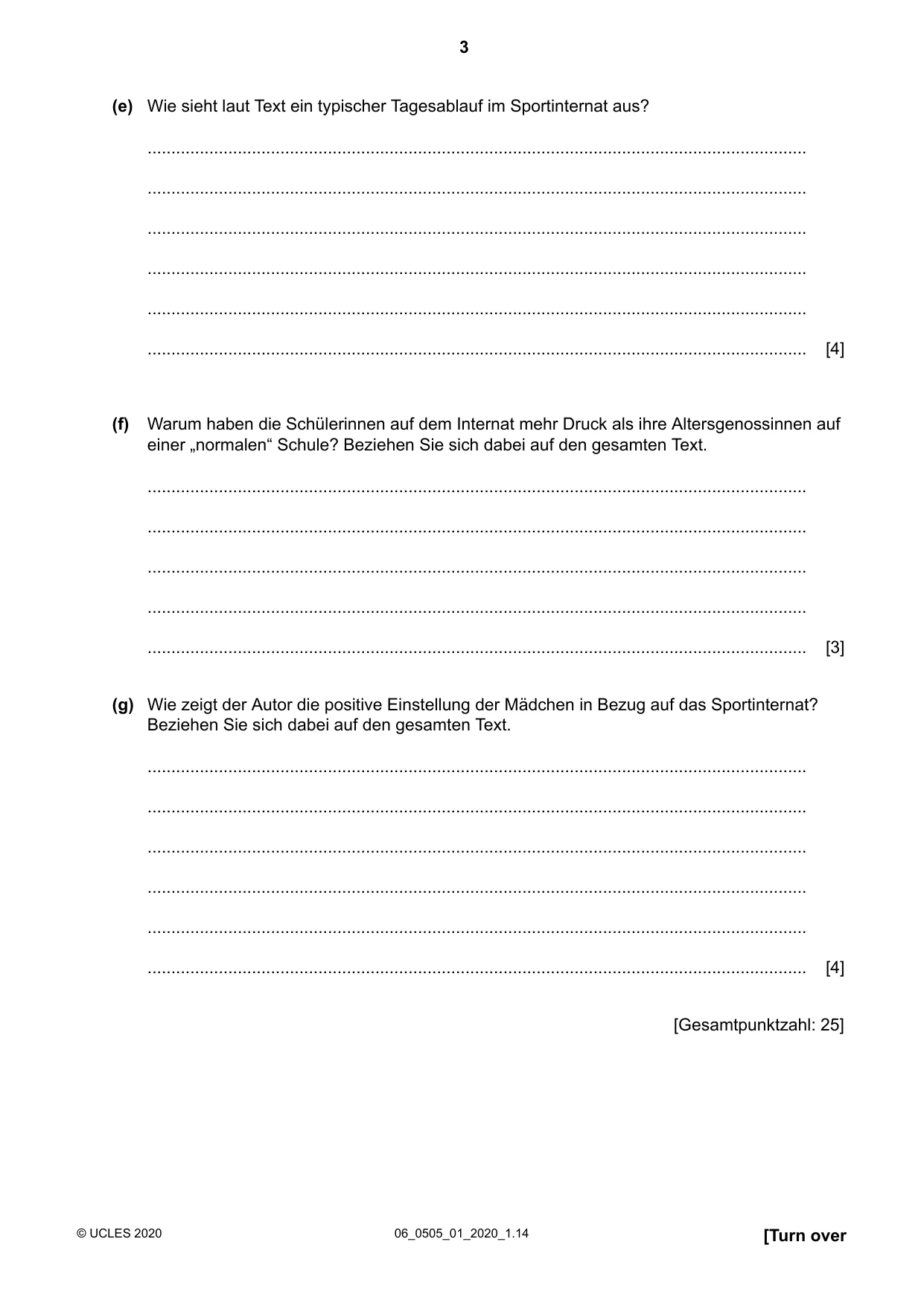 Cambridge IGCSE German - First Language 0505 2020 May/June Paper 1 · Variant 0 question paper, page 3 of 8