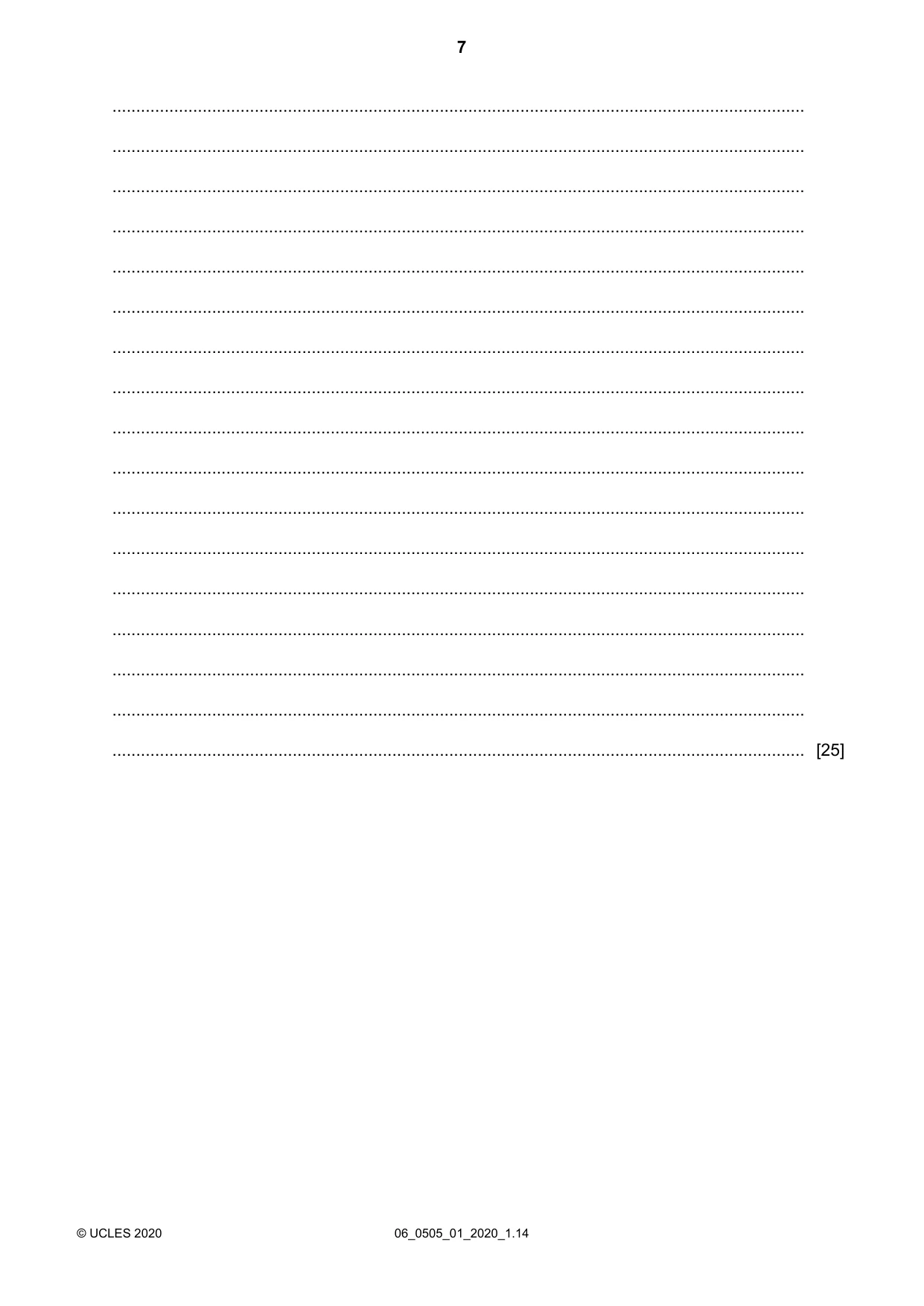 Cambridge IGCSE German - First Language 0505 2020 May/June Paper 1 · Variant 0 question paper, page 7 of 8