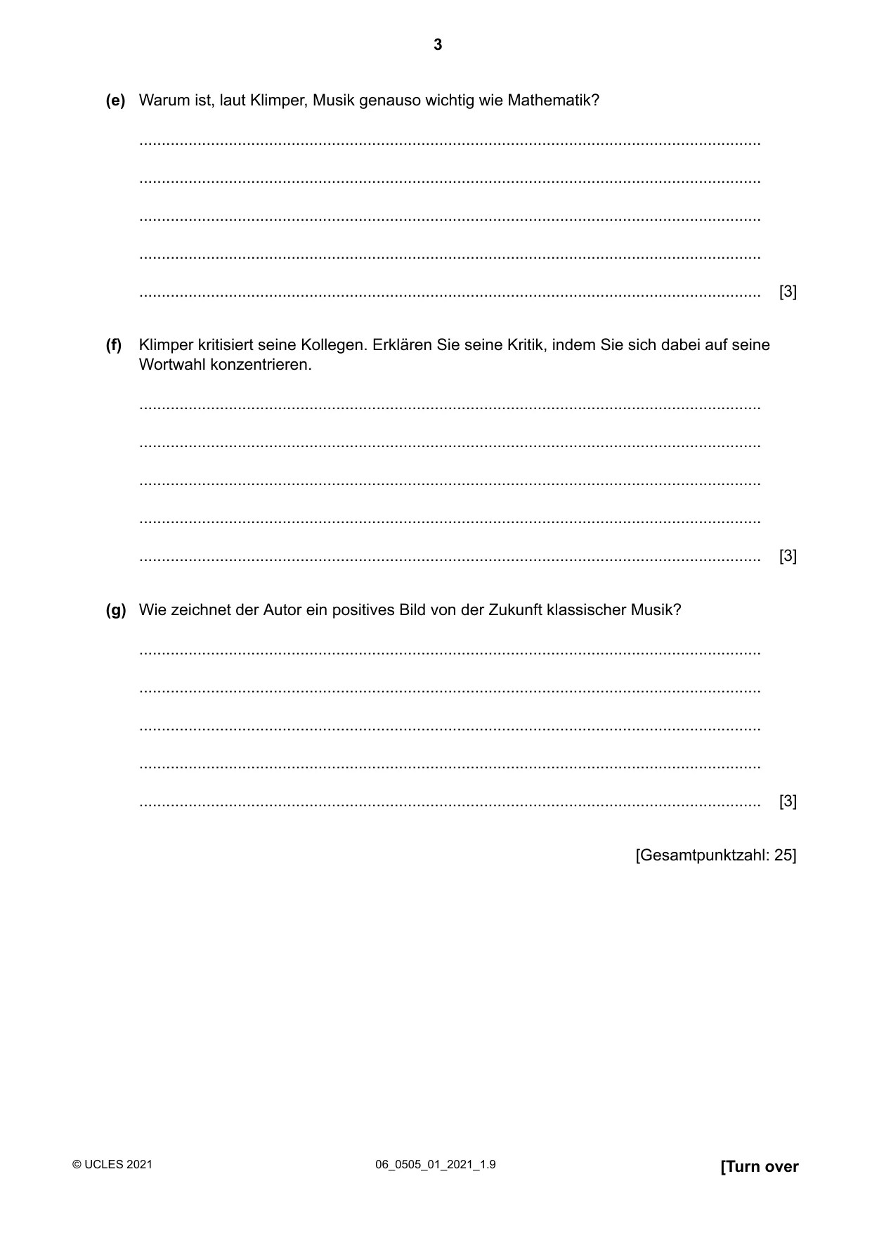Cambridge IGCSE German - First Language 0505 2021 May/June Paper 1 · Variant 0 question paper, page 3 of 8