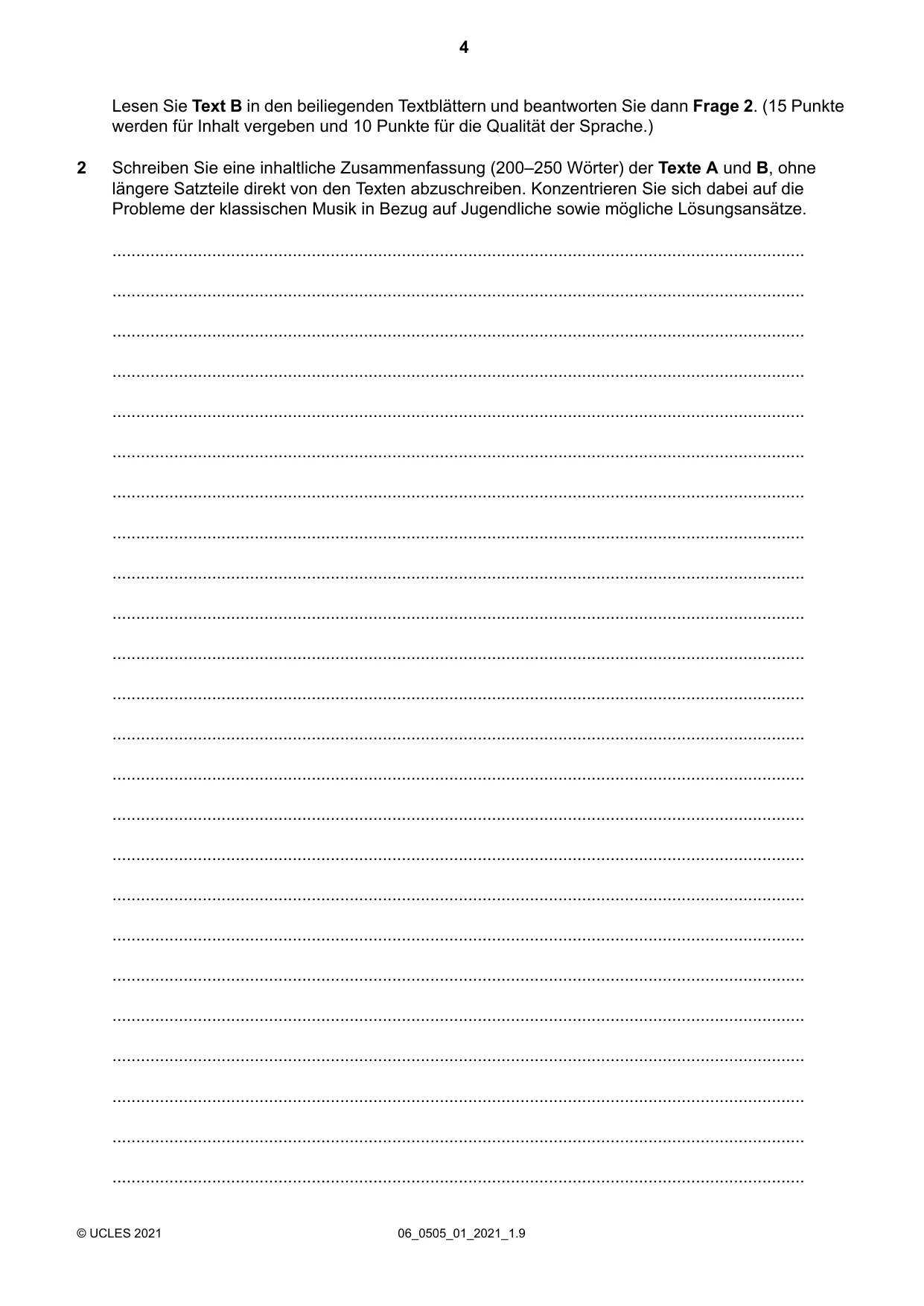 Cambridge IGCSE German - First Language 0505 2021 May/June Paper 1 · Variant 0 question paper, page 4 of 8