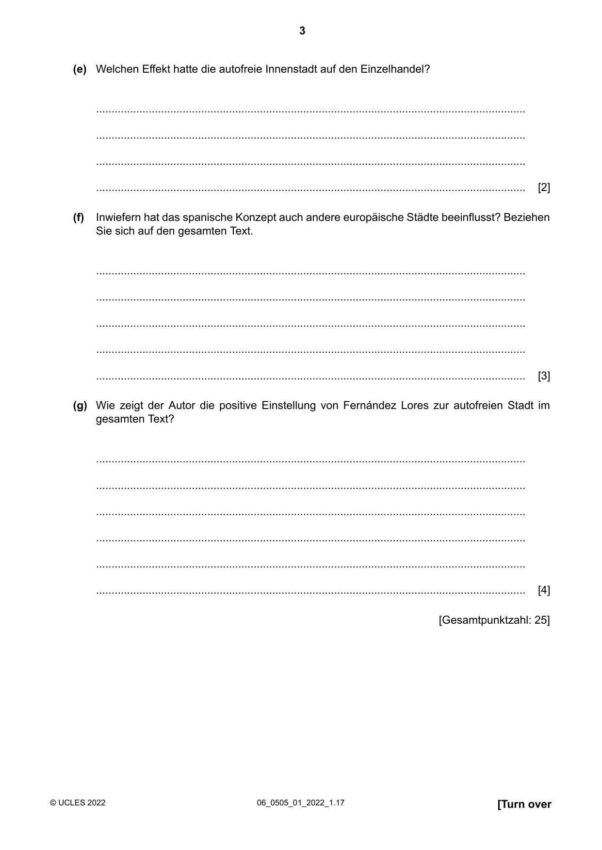 Cambridge IGCSE German - First Language 0505 2022 May/June Paper 1 · Variant 0 question paper, page 3 of 8