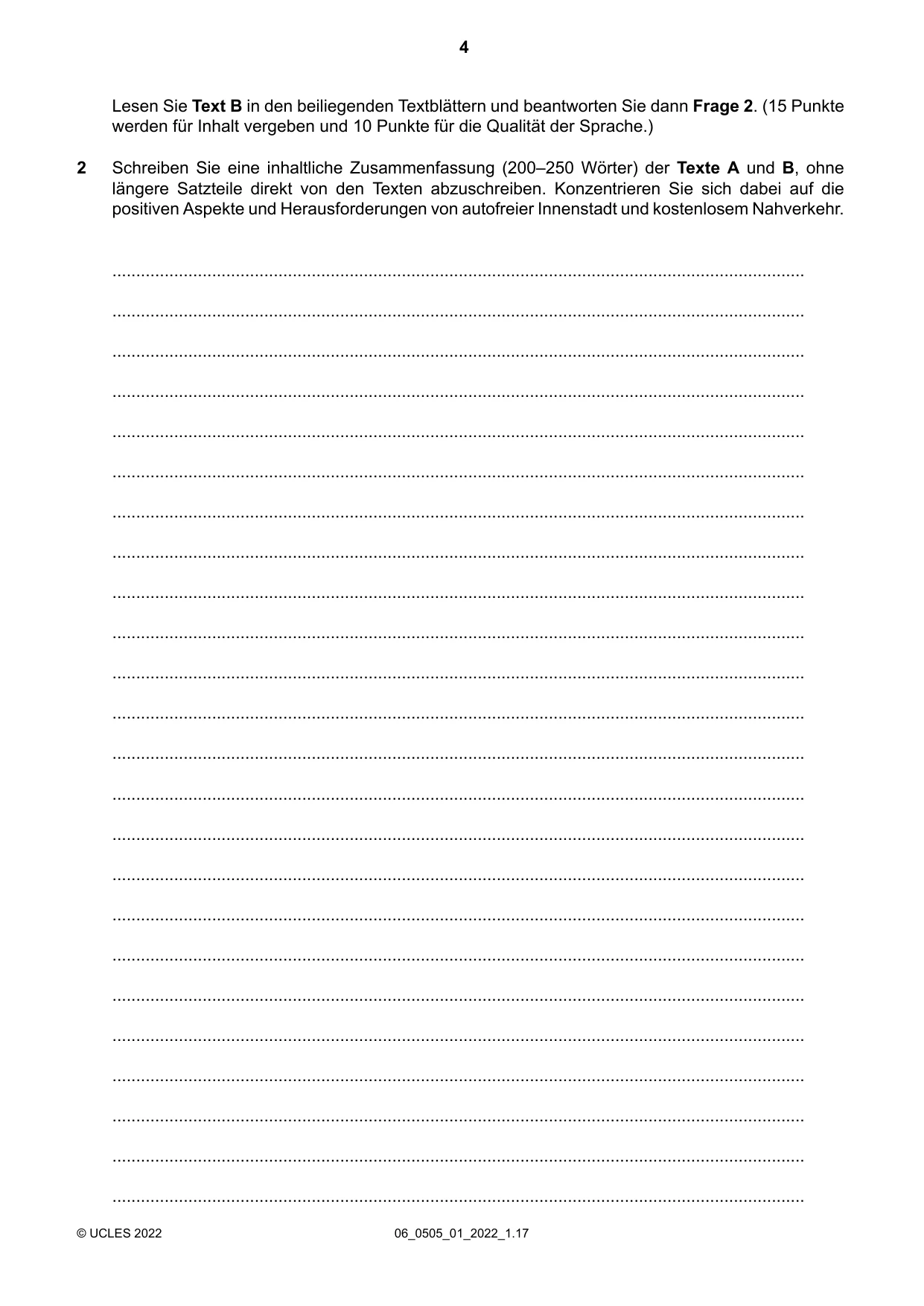 Cambridge IGCSE German - First Language 0505 2022 May/June Paper 1 · Variant 0 question paper, page 4 of 8