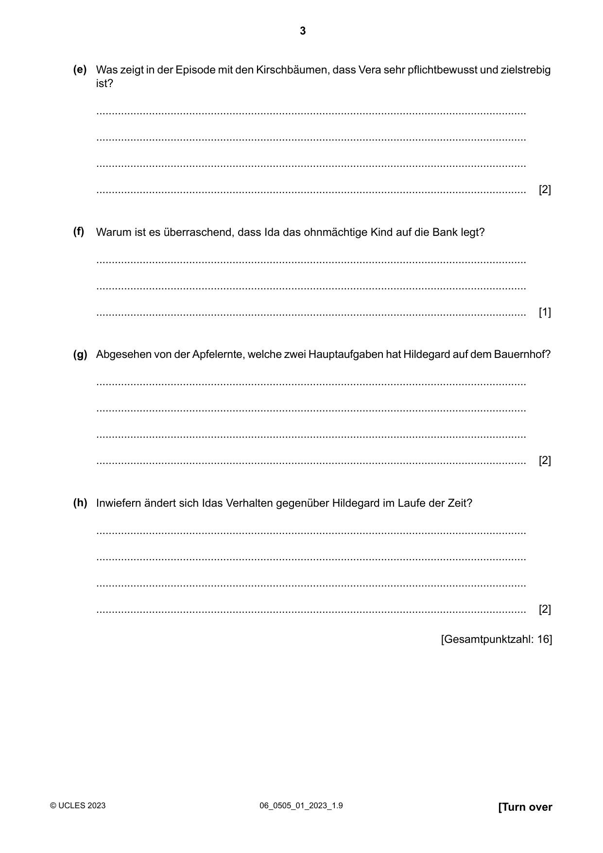 Cambridge IGCSE German - First Language 0505 2023 May/June Paper 1 · Variant 0 question paper, page 3 of 8