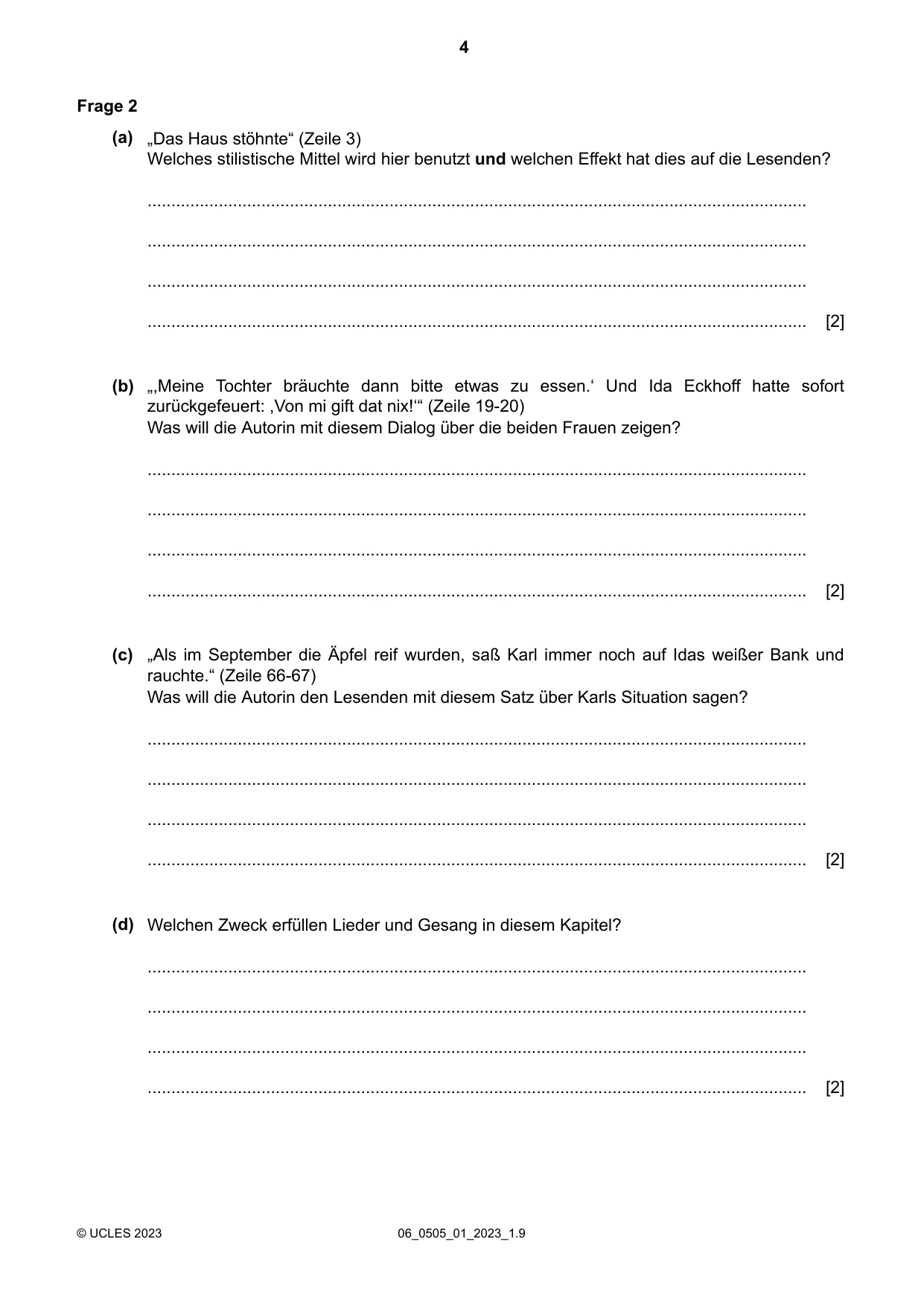 Cambridge IGCSE German - First Language 0505 2023 May/June Paper 1 · Variant 0 question paper, page 4 of 8