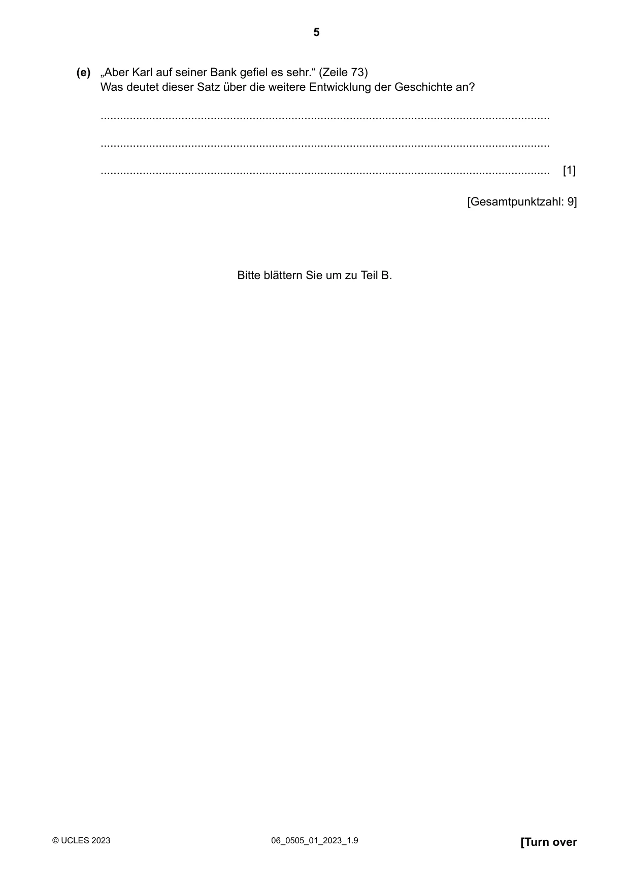 Cambridge IGCSE German - First Language 0505 2023 May/June Paper 1 · Variant 0 question paper, page 5 of 8