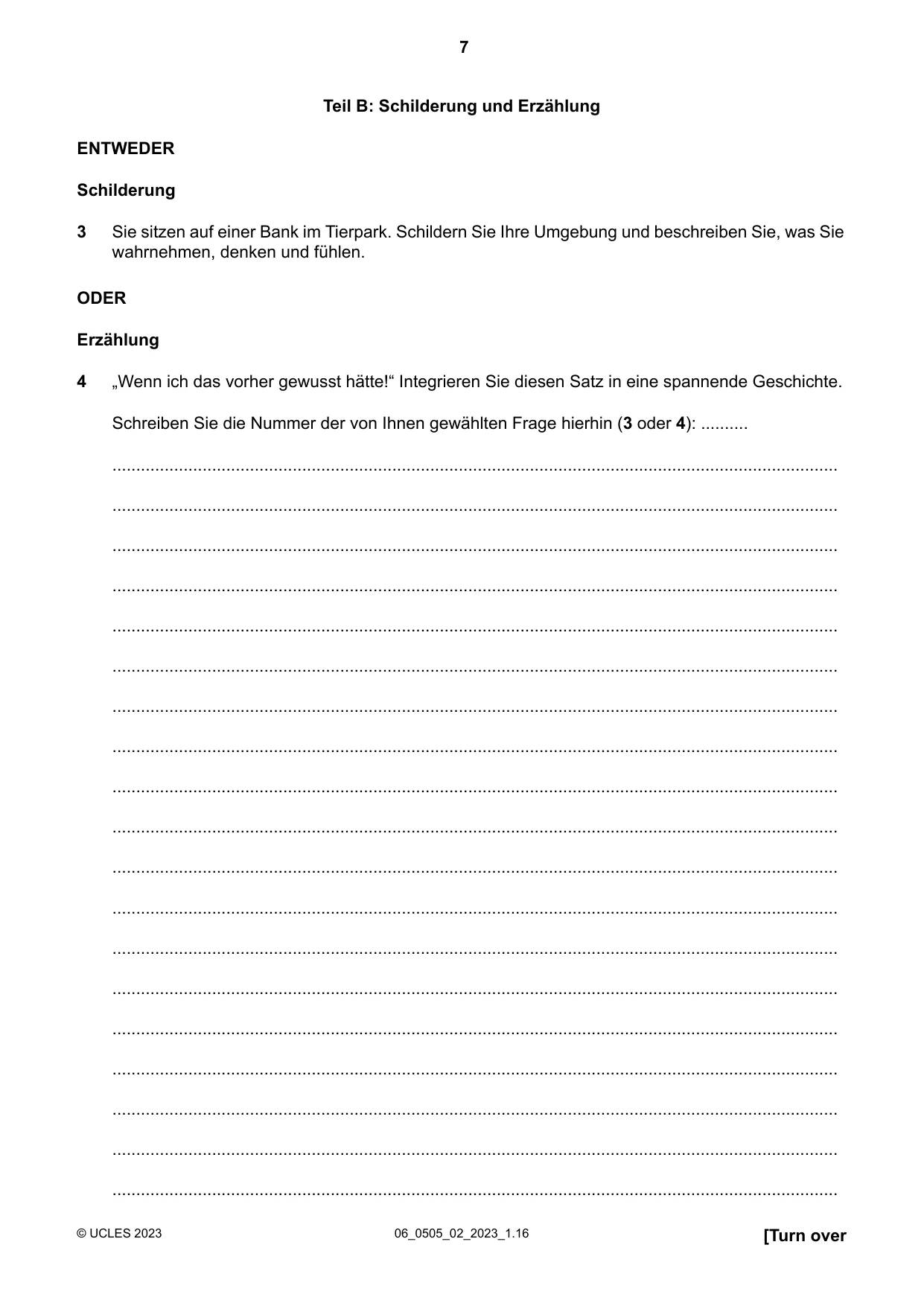 Cambridge IGCSE German - First Language 0505 2023 May/June Paper 2 · Variant 0 question paper, page 7 of 12