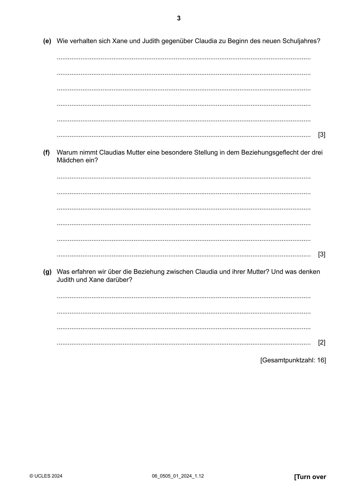 Cambridge IGCSE German - First Language 0505 2024 May/June Paper 1 · Variant 0 question paper, page 3 of 8