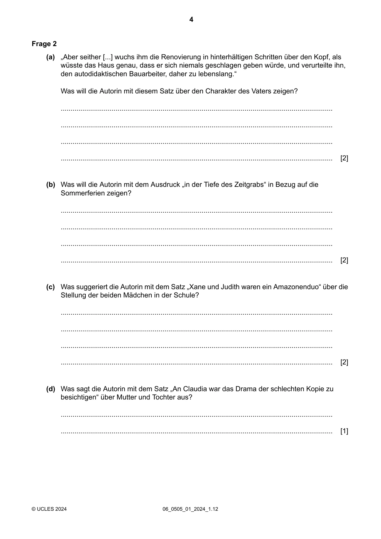 Cambridge IGCSE German - First Language 0505 2024 May/June Paper 1 · Variant 0 question paper, page 4 of 8