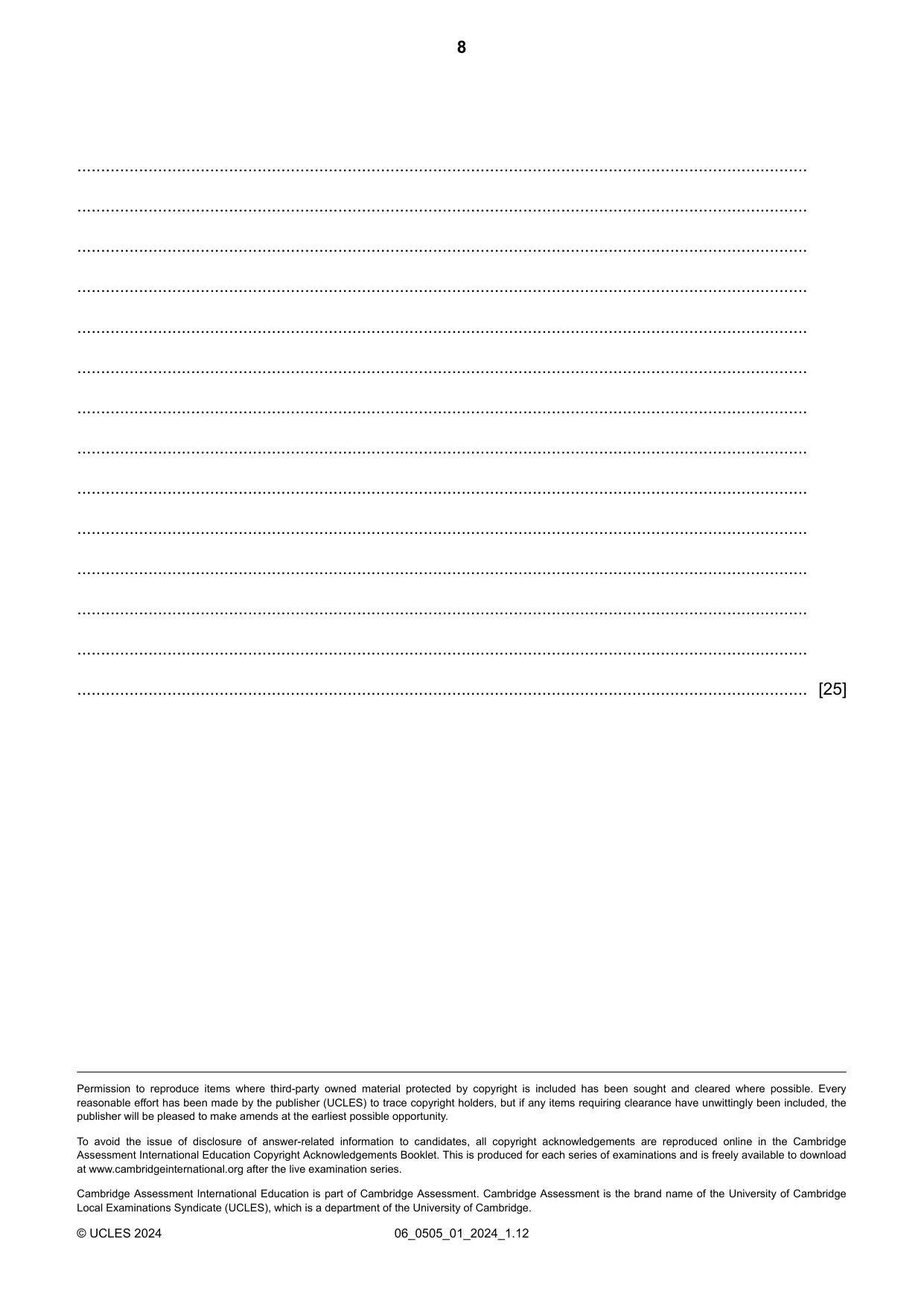 Cambridge IGCSE German - First Language 0505 2024 May/June Paper 1 · Variant 0 question paper, page 8 of 8