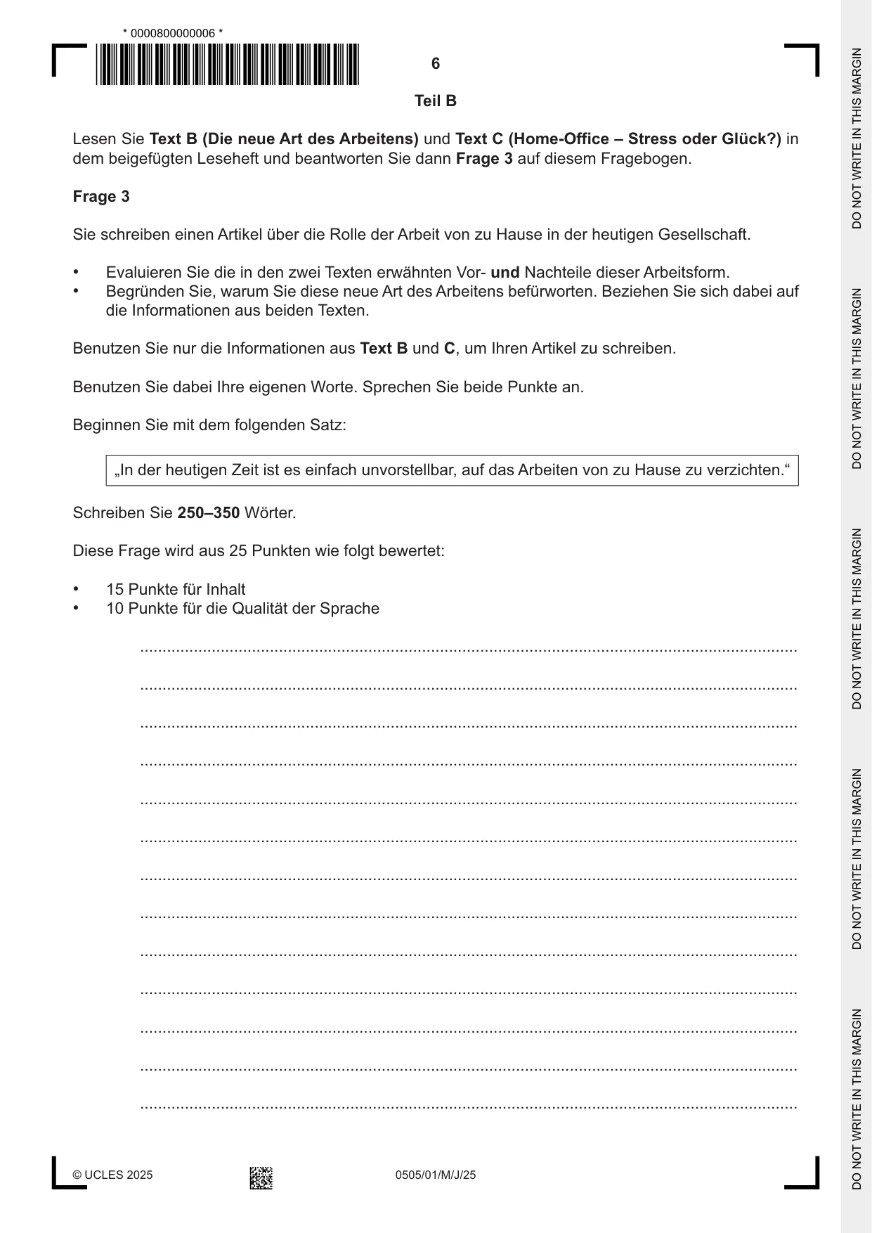 Cambridge IGCSE German - First Language 0505 2025 May/June Paper 1 · Variant 0 question paper, page 6 of 8