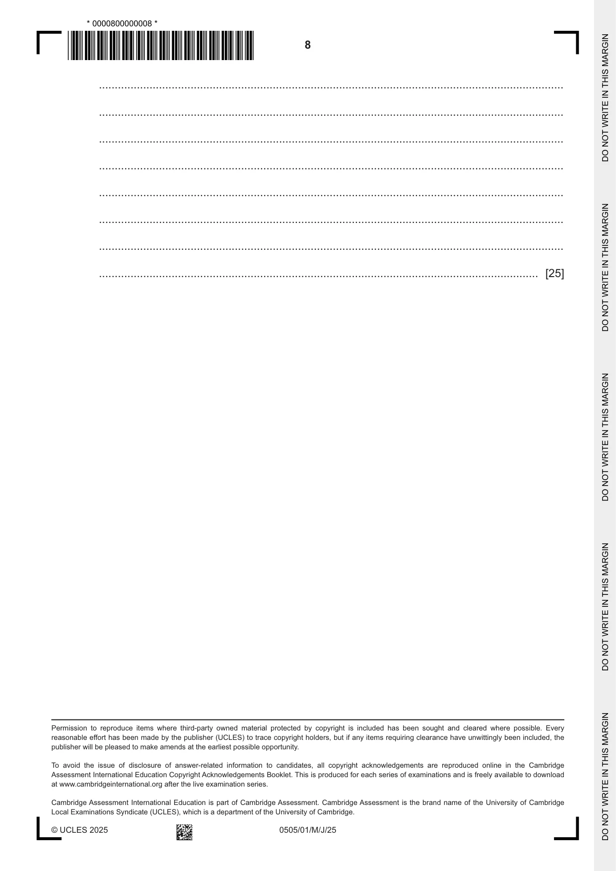 Cambridge IGCSE German - First Language 0505 2025 May/June Paper 1 · Variant 0 question paper, page 8 of 8