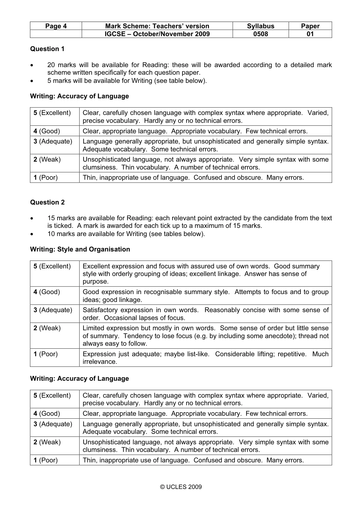 Mark scheme, page 4 of 4
