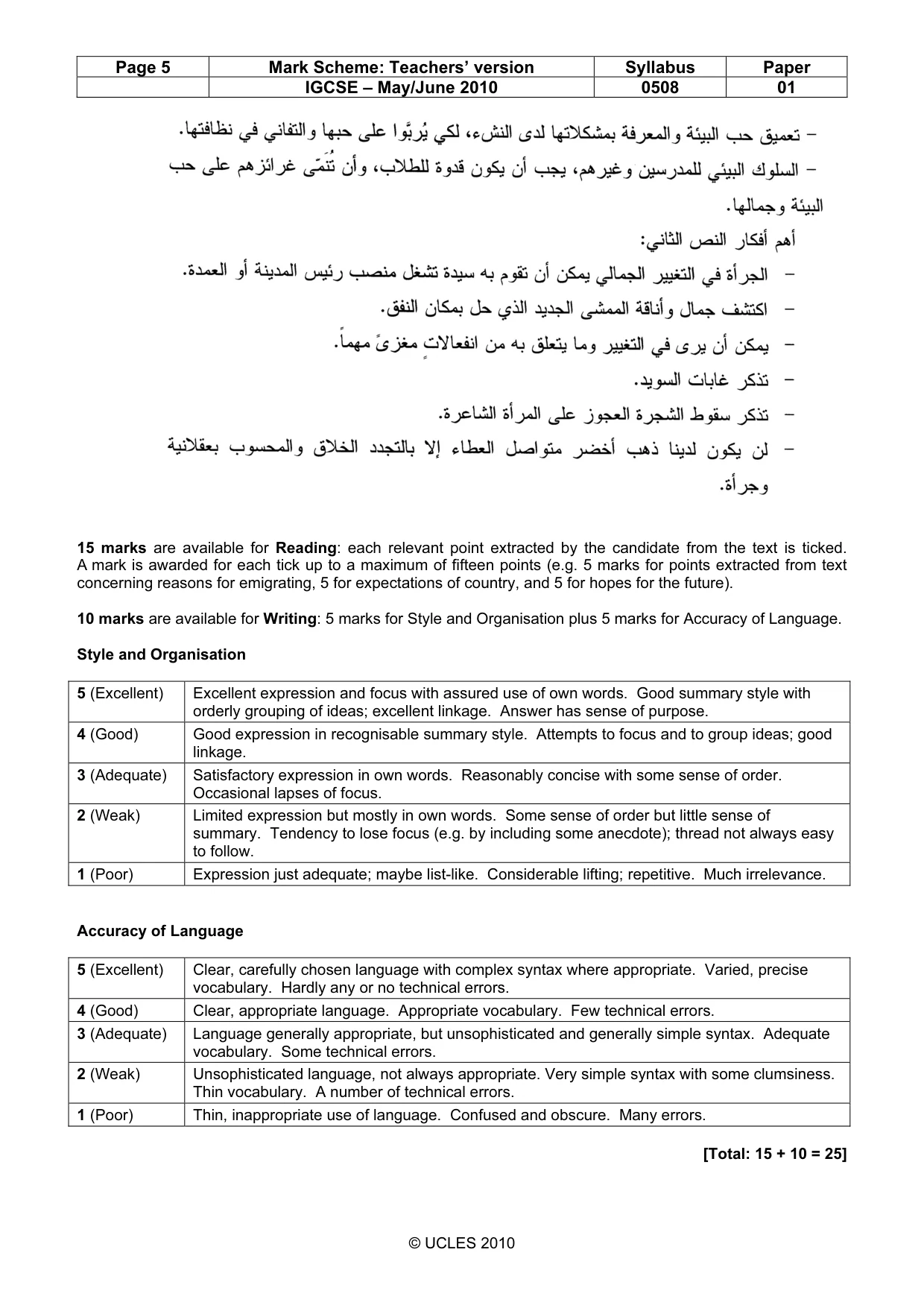 Mark scheme, page 5 of 5