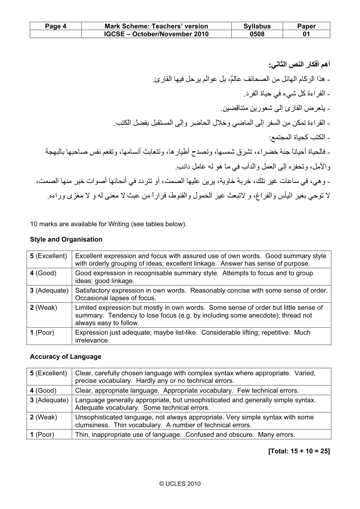 Mark scheme, page 4 of 4