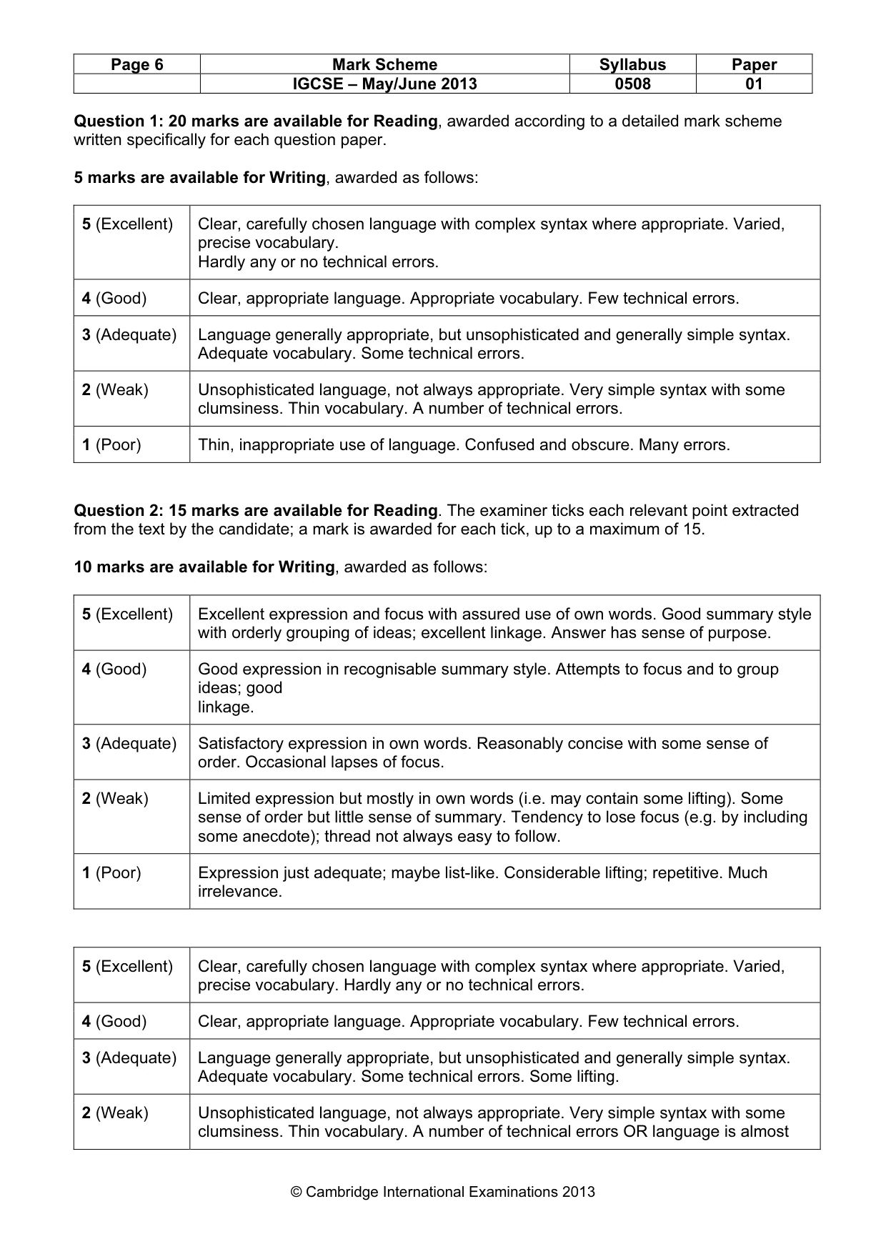 Mark scheme, page 6 of 7