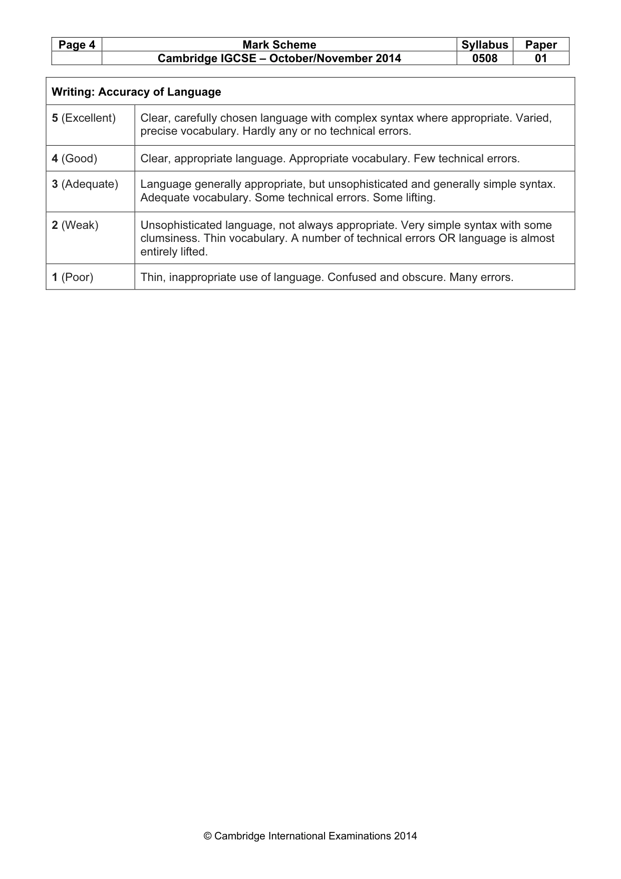 Mark scheme, page 5 of 5