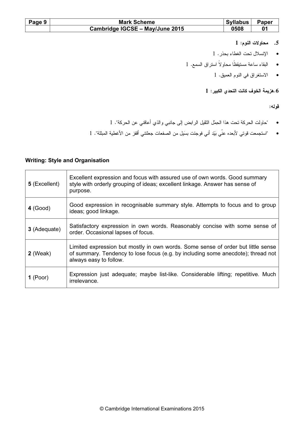 Mark scheme, page 9 of 10
