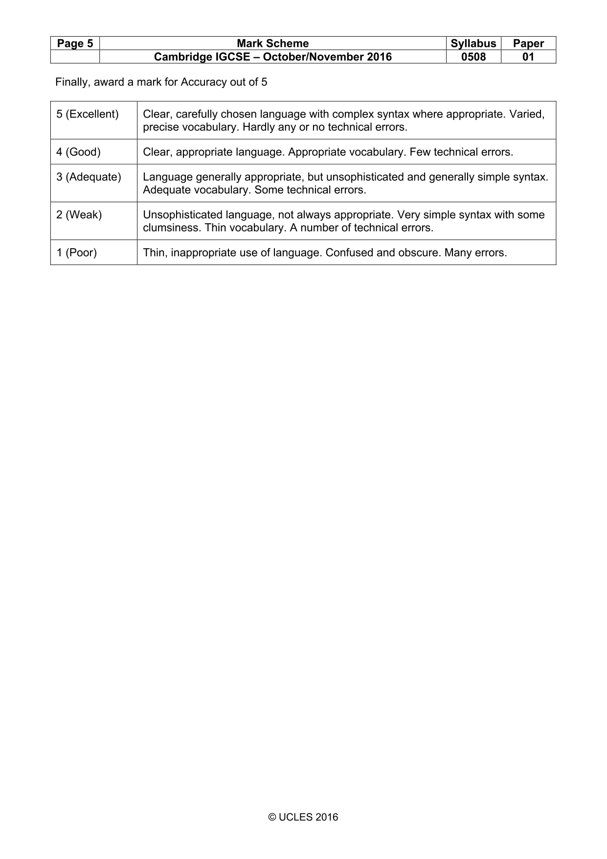 Mark scheme, page 5 of 5