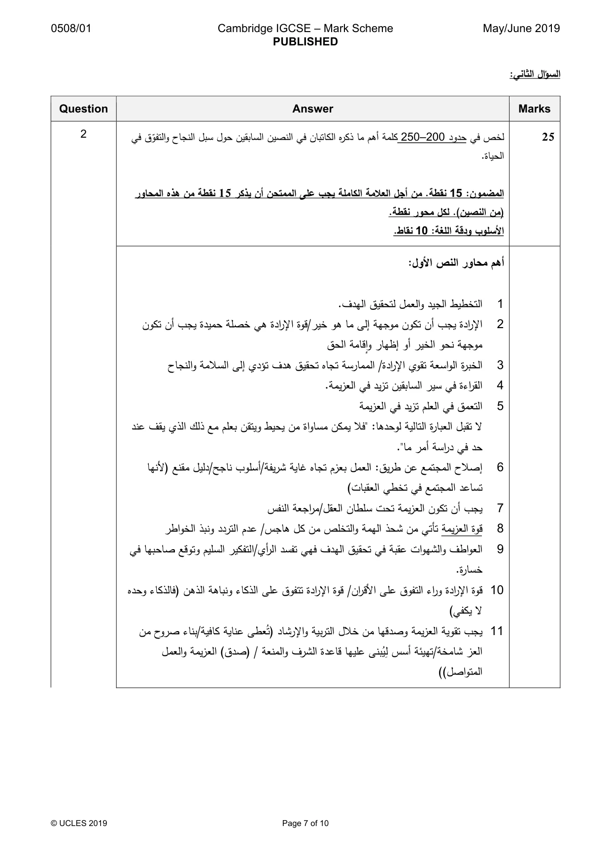 Mark scheme, page 7 of 10
