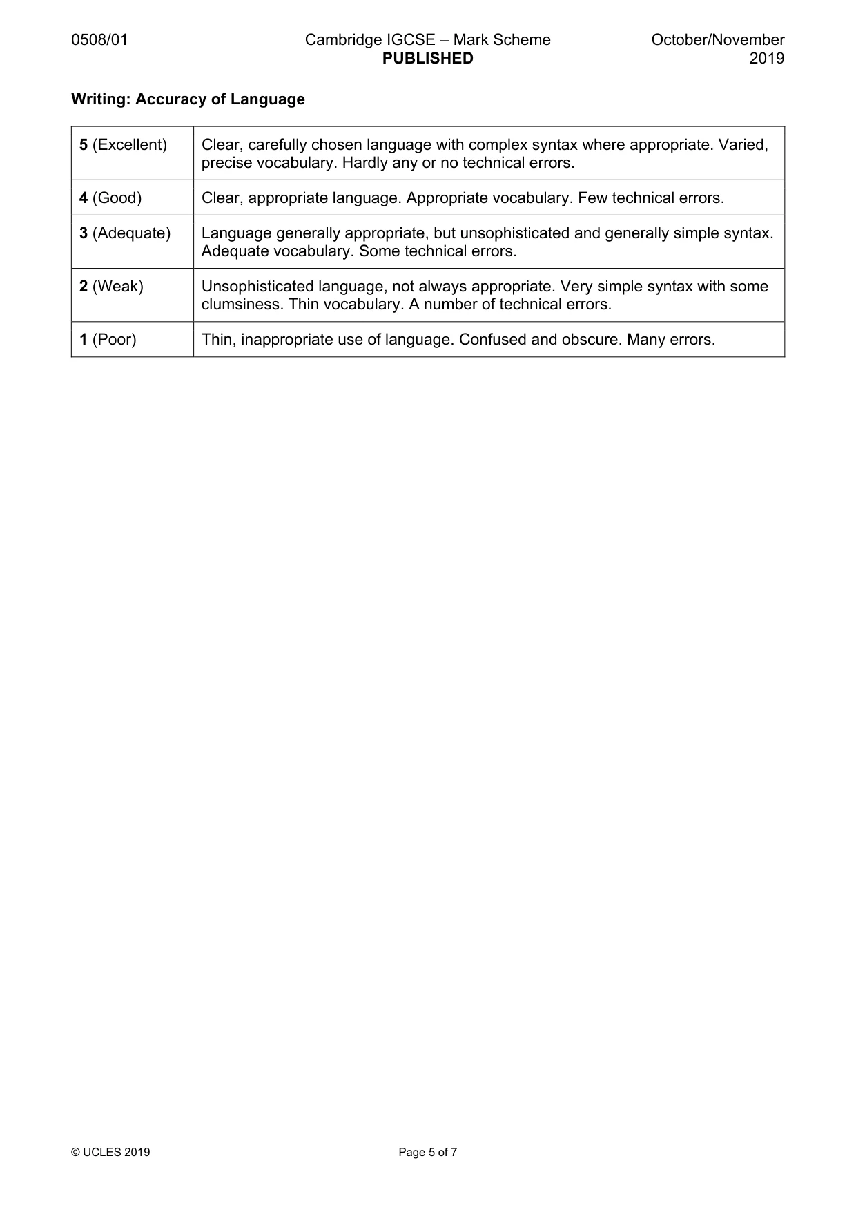 Mark scheme, page 5 of 7