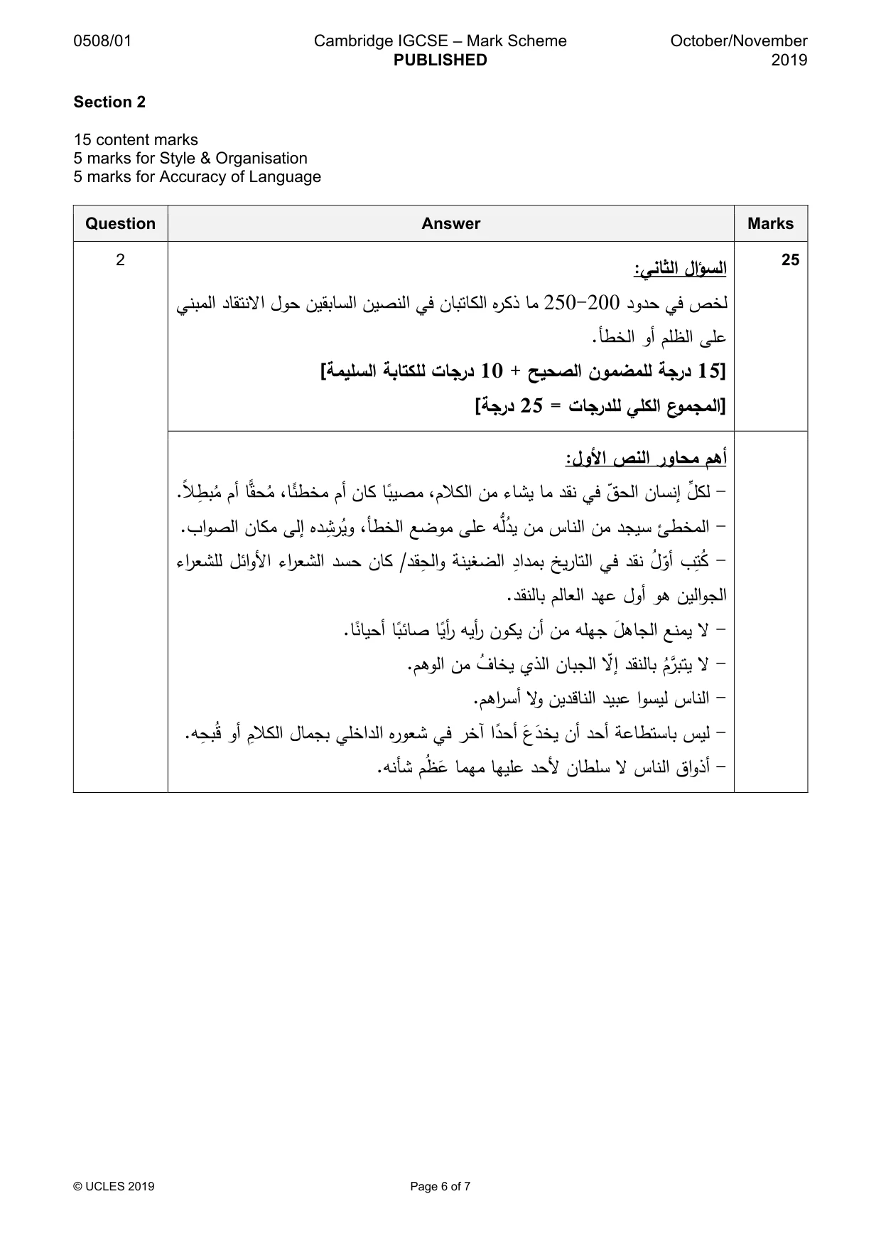 Mark scheme, page 6 of 7