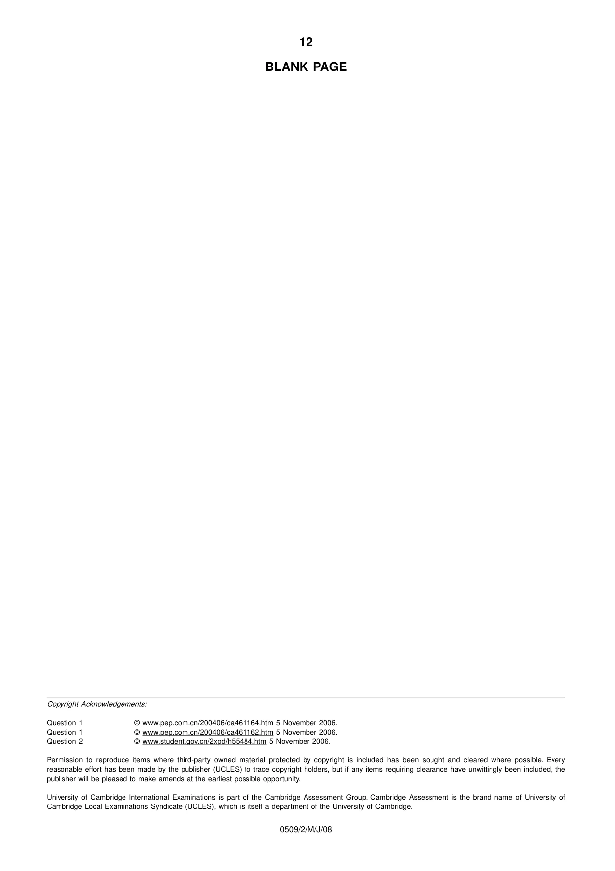 Cambridge IGCSE Chinese - First Language 0509 2008 May/June Paper 2 · Variant 1 question paper, page 12 of 12